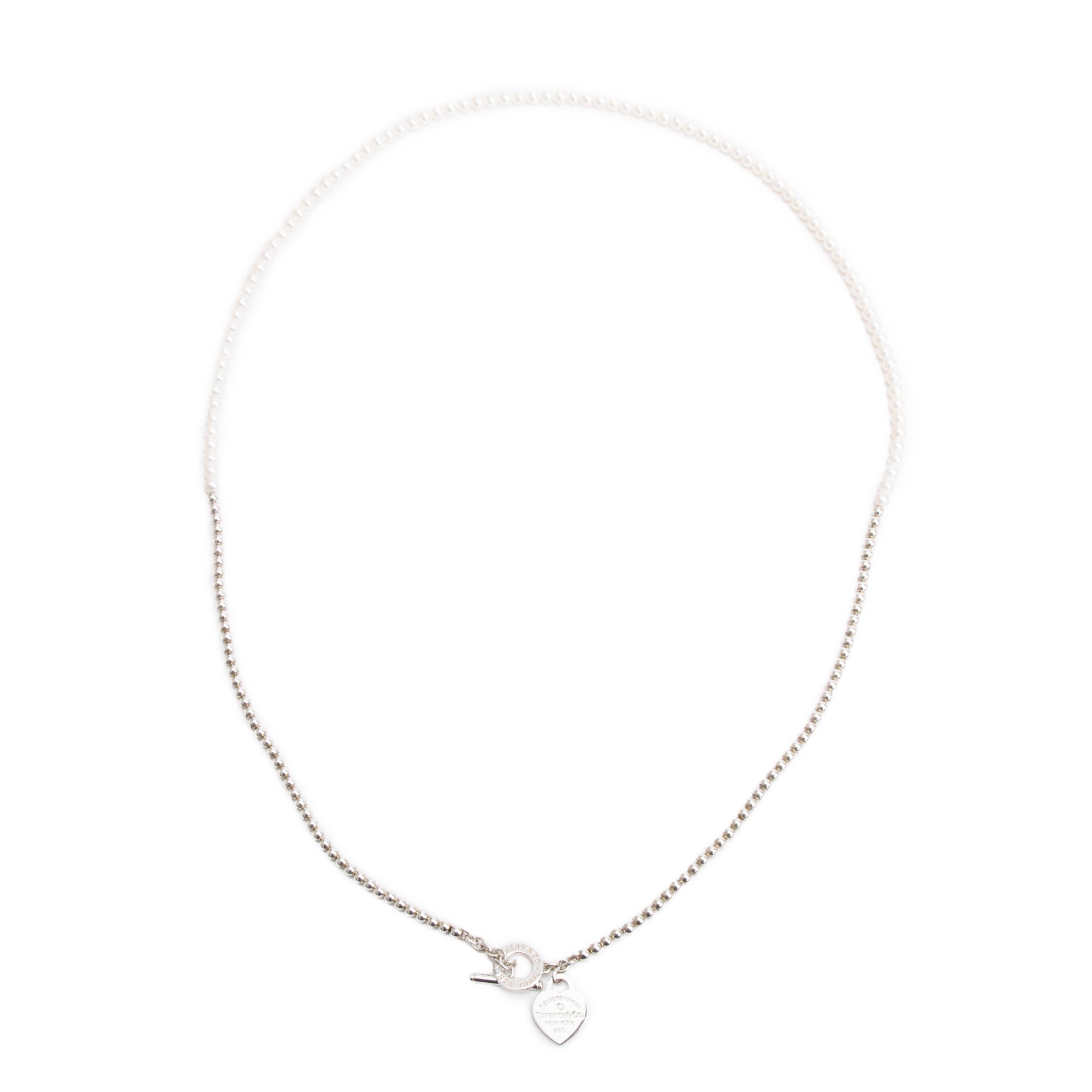Tiffany & Co. Sterling Silver Return to Tiffany Pearl & Diamond Wrap Necklace w/ Box