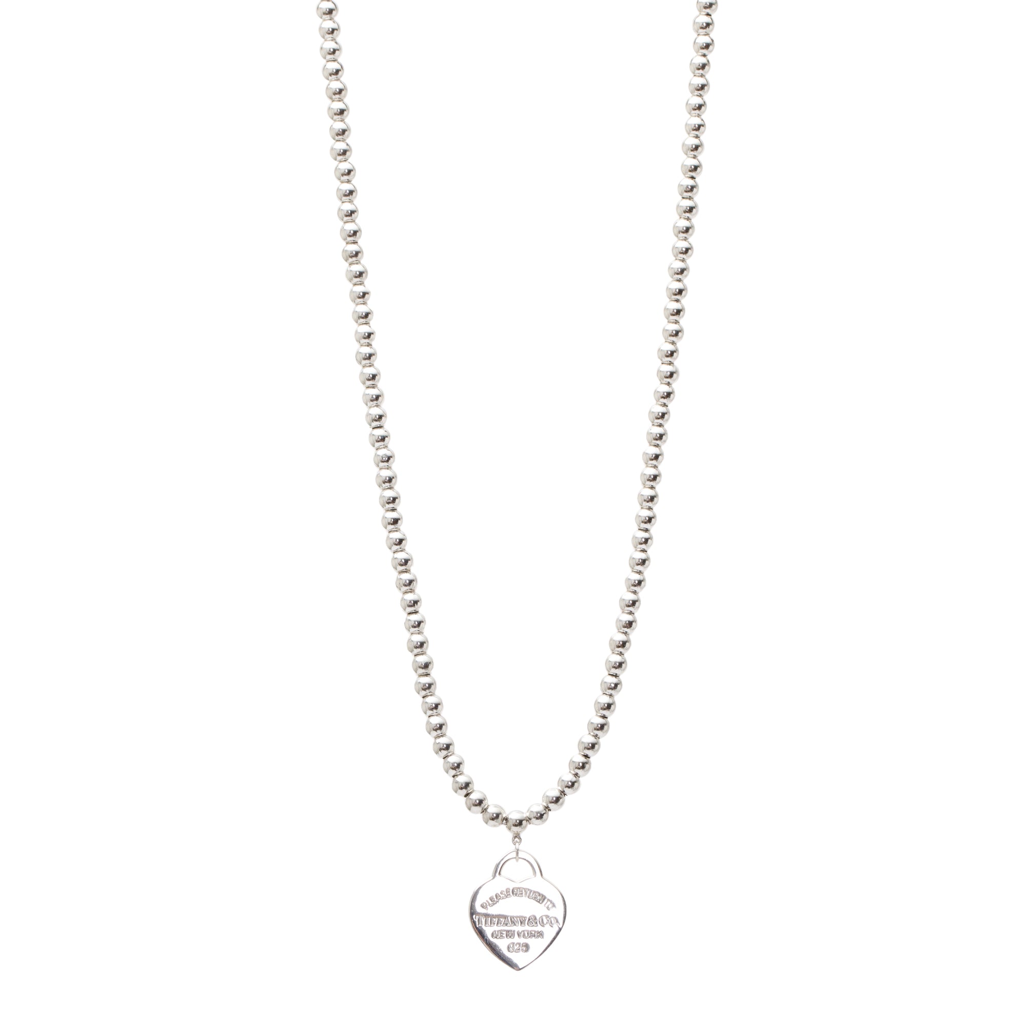 Tiffany & Co. Sterling Silver Return to Tiffany Small Heart Tag 4 MM Bead Necklace