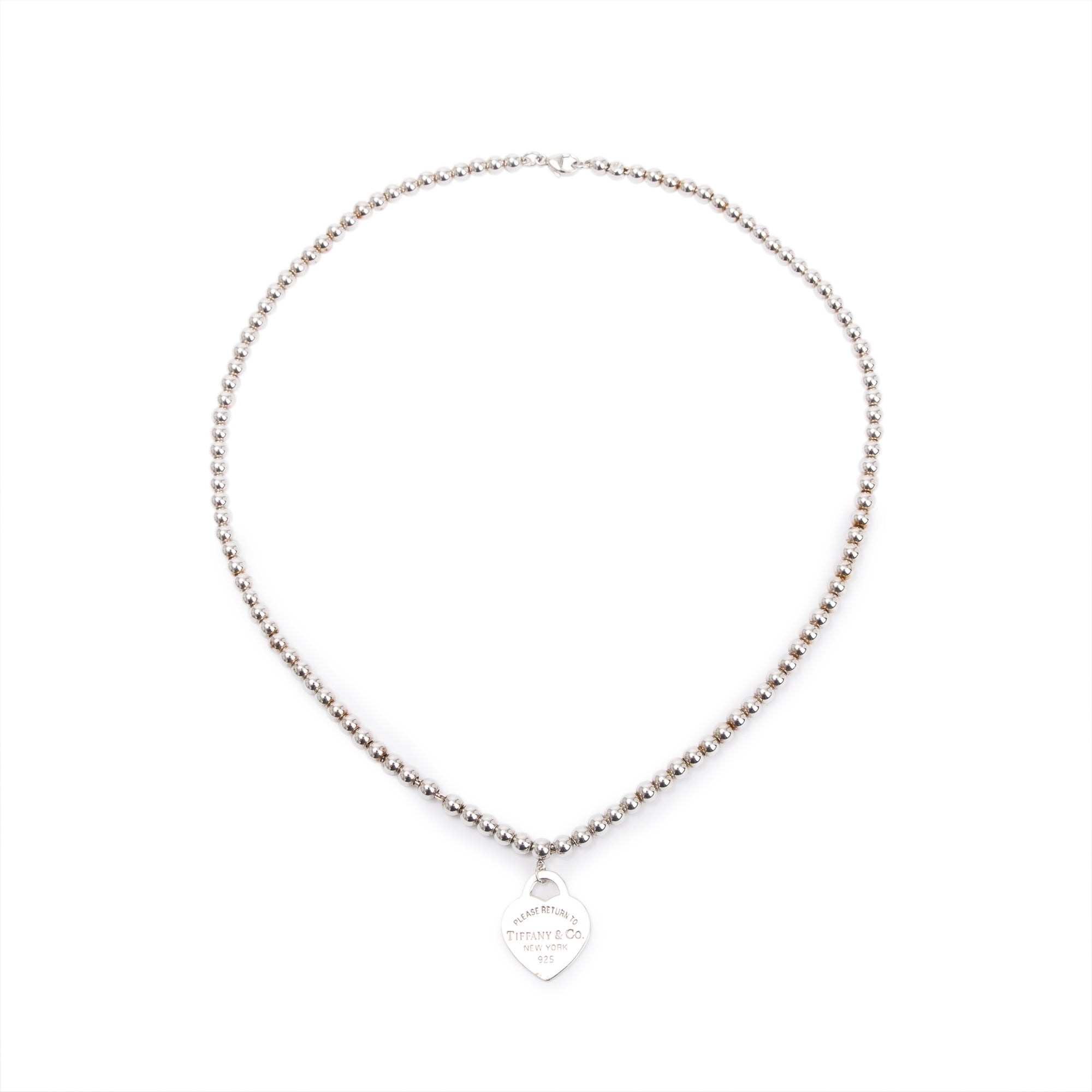 Tiffany & Co. Sterling Silver Return to Tiffany Small Heart Tag 4MM Bead Necklace