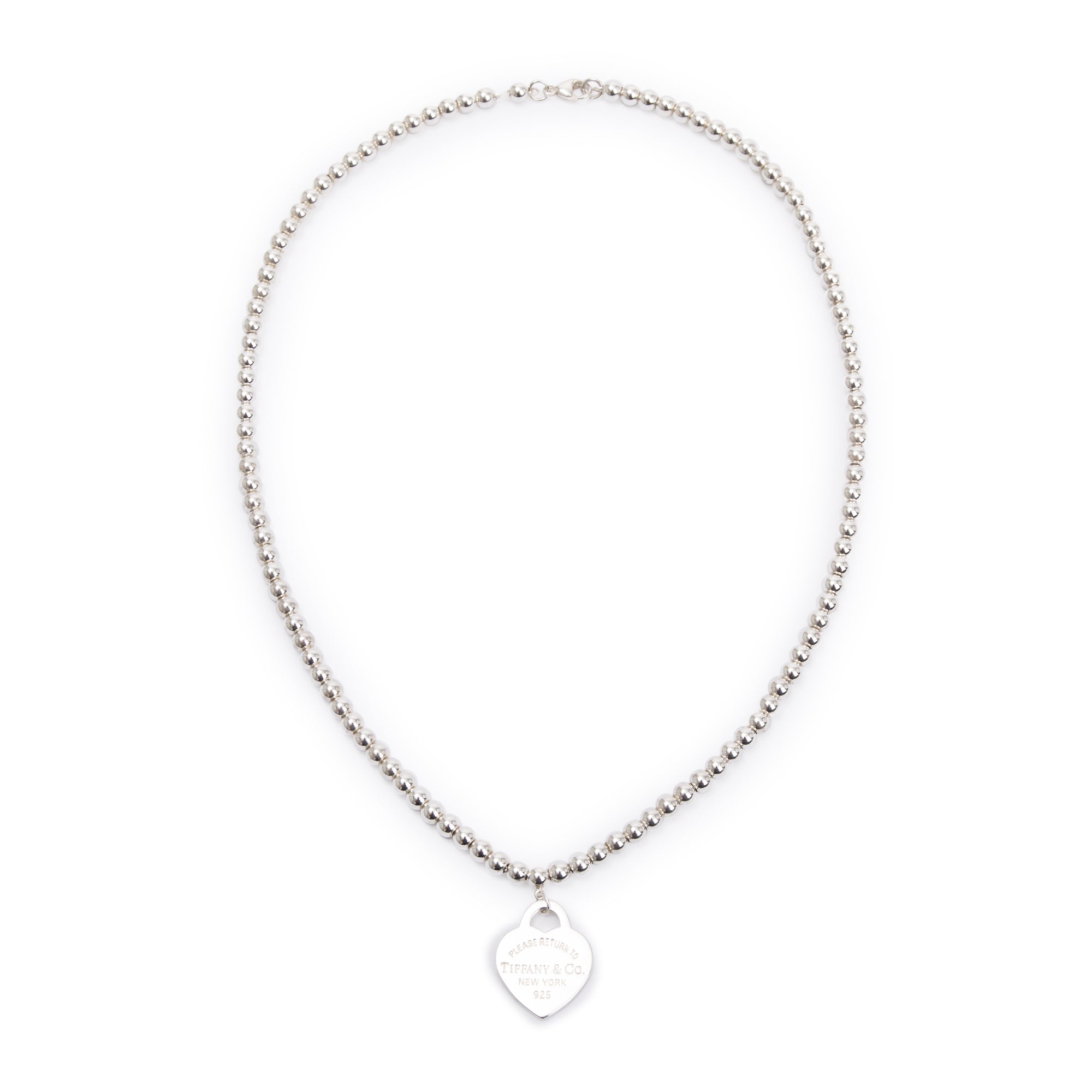 Tiffany & Co. Sterling Silver Return to Tiffany Small Heart Tag 4MM Bead Necklace