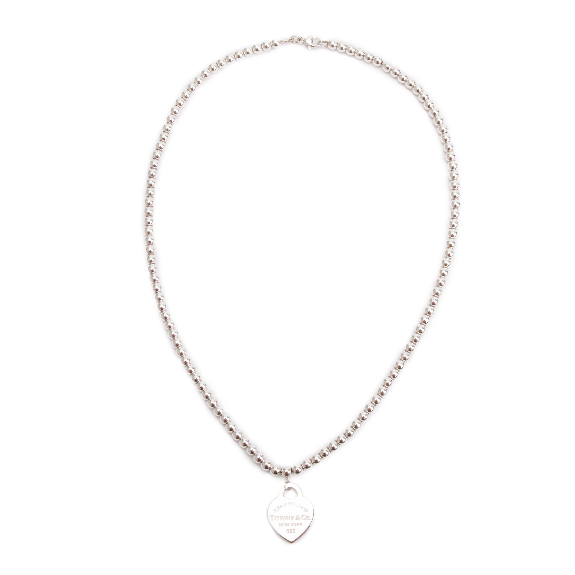 Tiffany & Co. Sterling Silver Return to Tiffany Small Heart Tag 4MM Bead Necklace