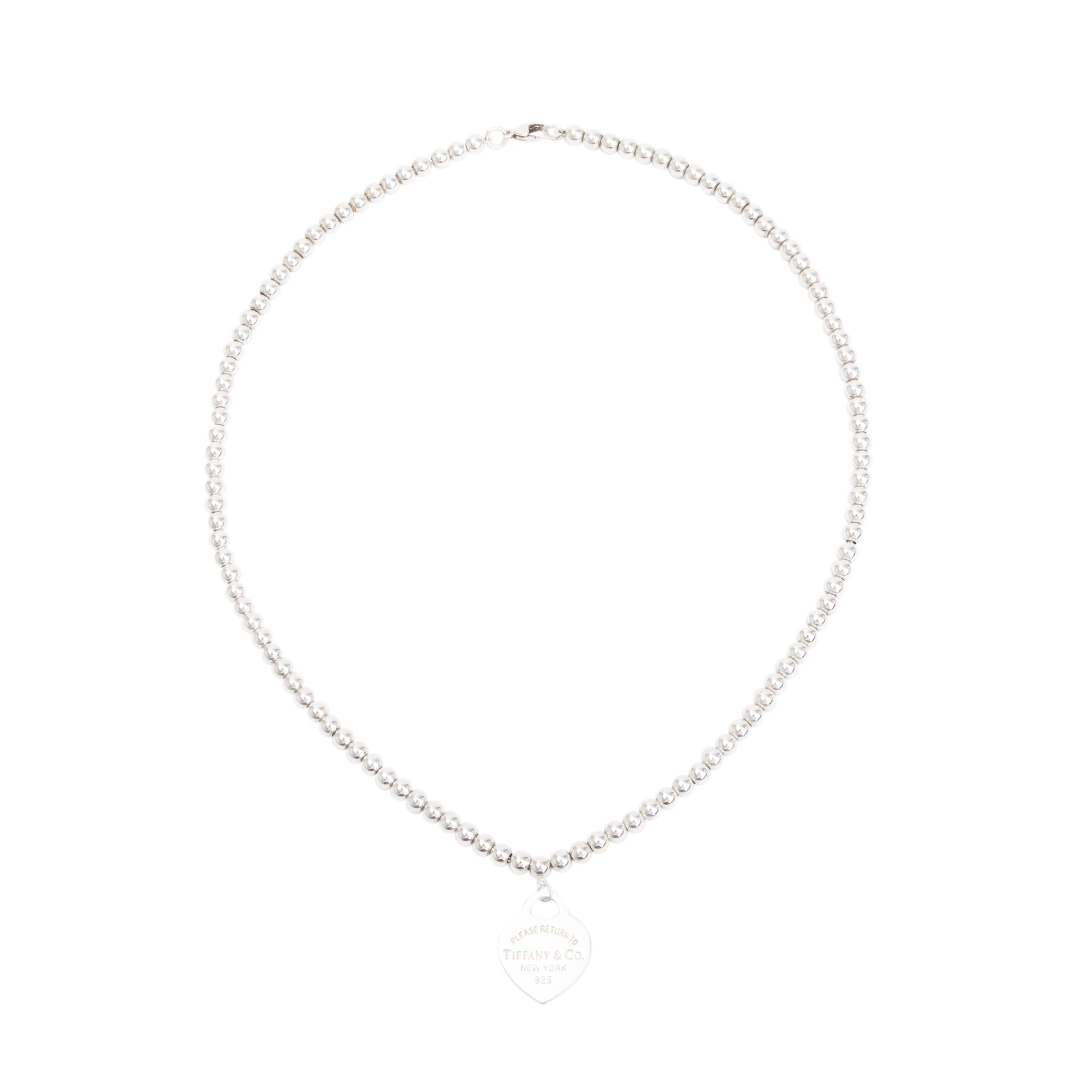 Tiffany & Co. Sterling Silver Return to Tiffany Small Heart Tag 4MM Bead Necklace