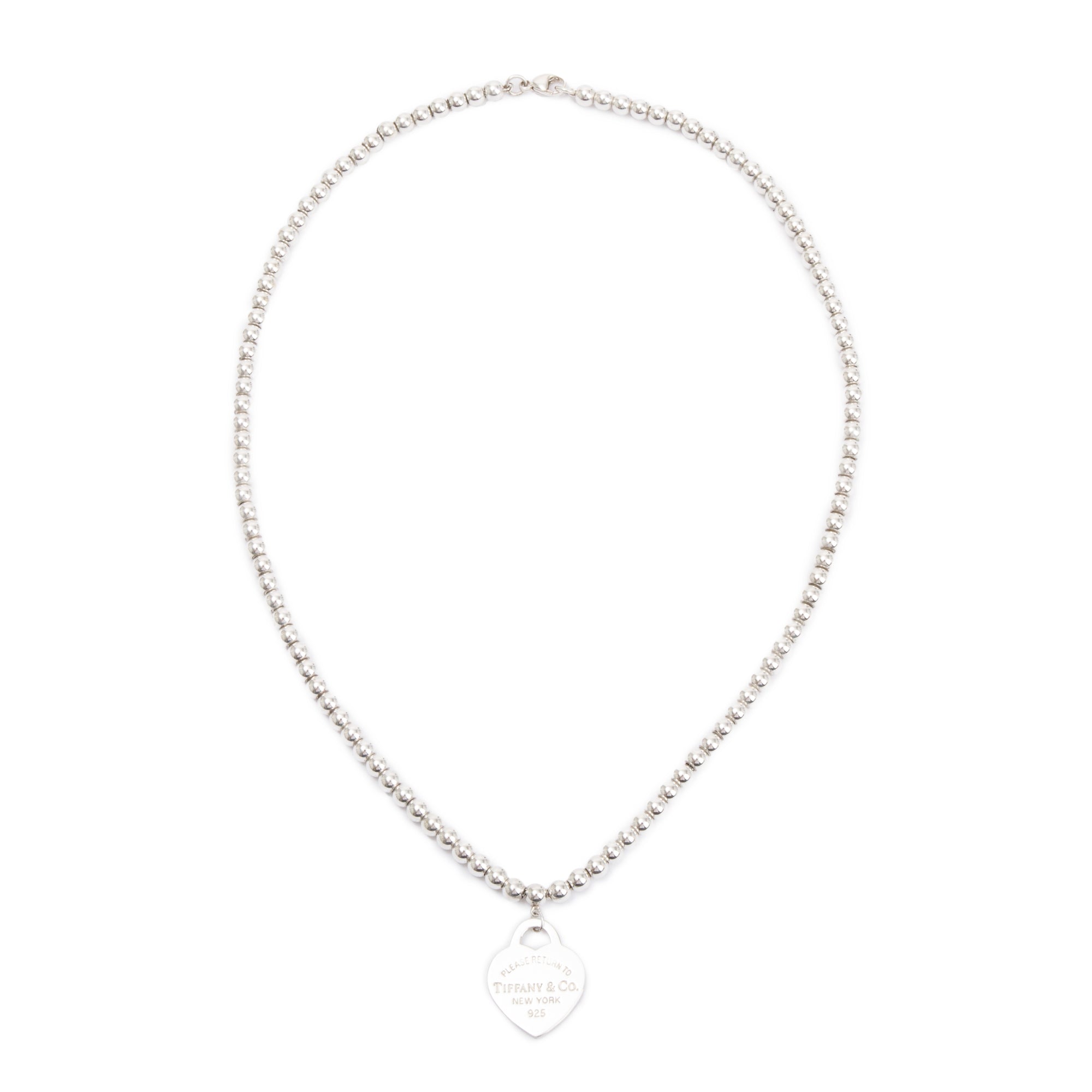 Tiffany & Co. Sterling Silver Return to Tiffany Small Heart Tag 4MM Bead Necklace
