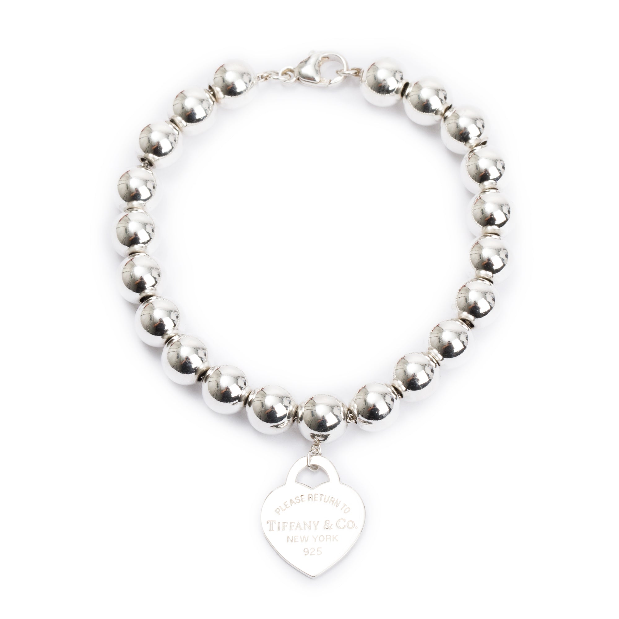 Tiffany & Co. Sterling Silver Return to Tiffany Small Heart Tag 8 MM Bead Bracelet