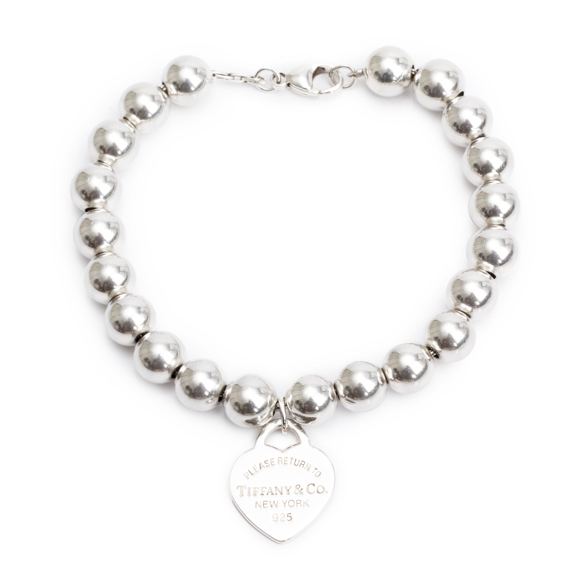 Tiffany & Co. Sterling Silver Return to Tiffany Small Heart Tag 8 MM Bead Bracelet