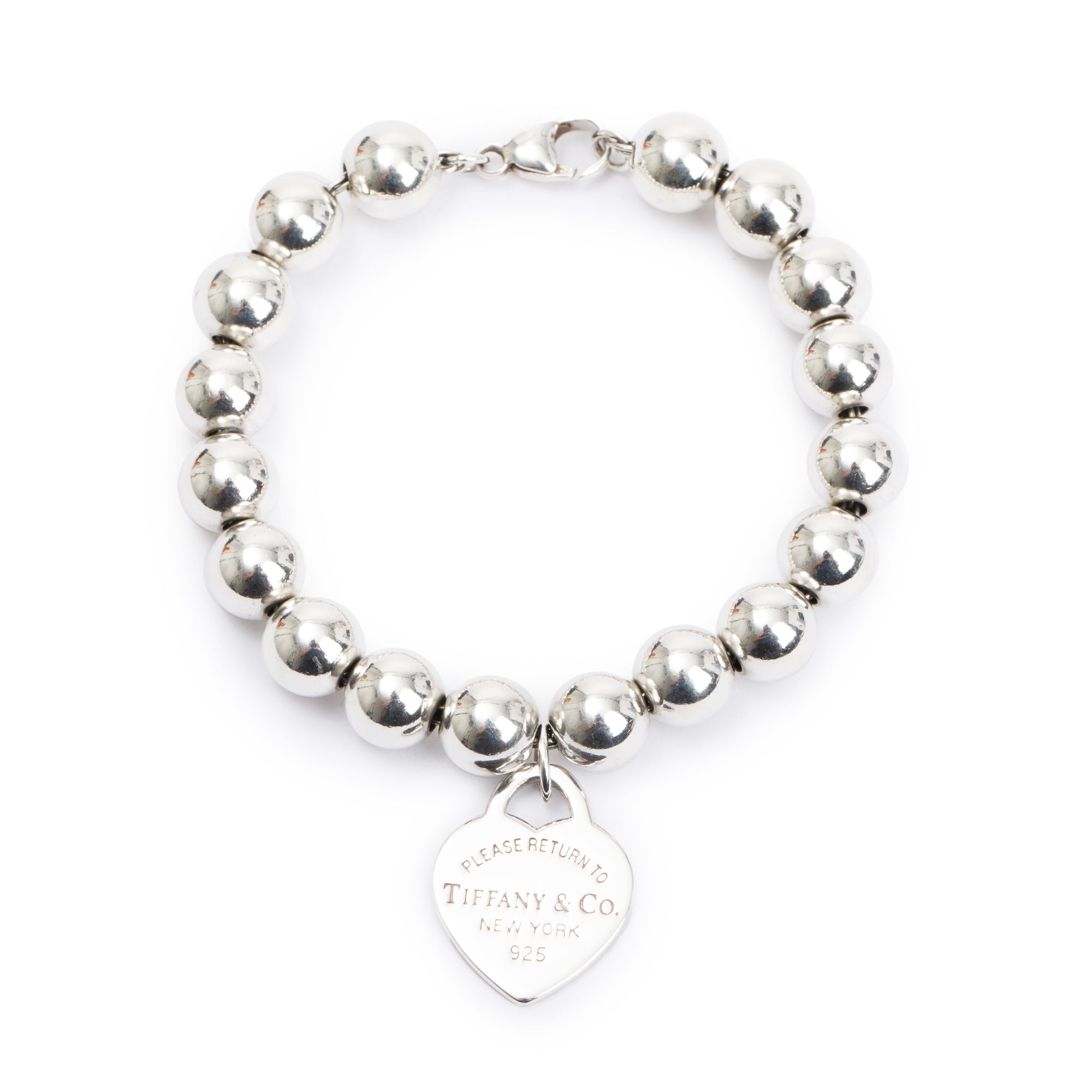 Tiffany & Co. Sterling Silver Return to Tiffany Small Heart Tag 8 MM Bead Bracelet