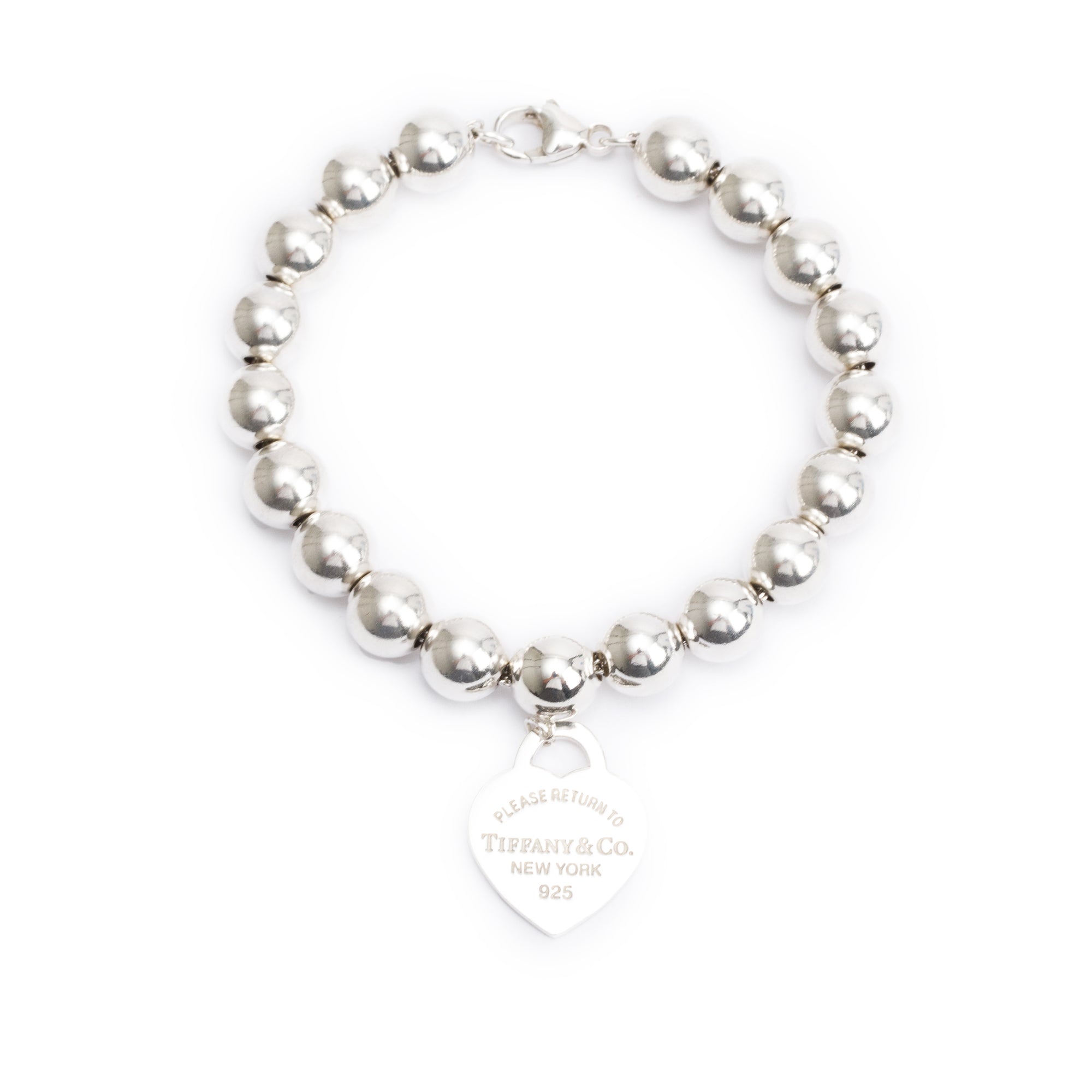 Tiffany & Co. Sterling Silver Return to Tiffany Small Heart Tag 8 MM Bead Bracelet