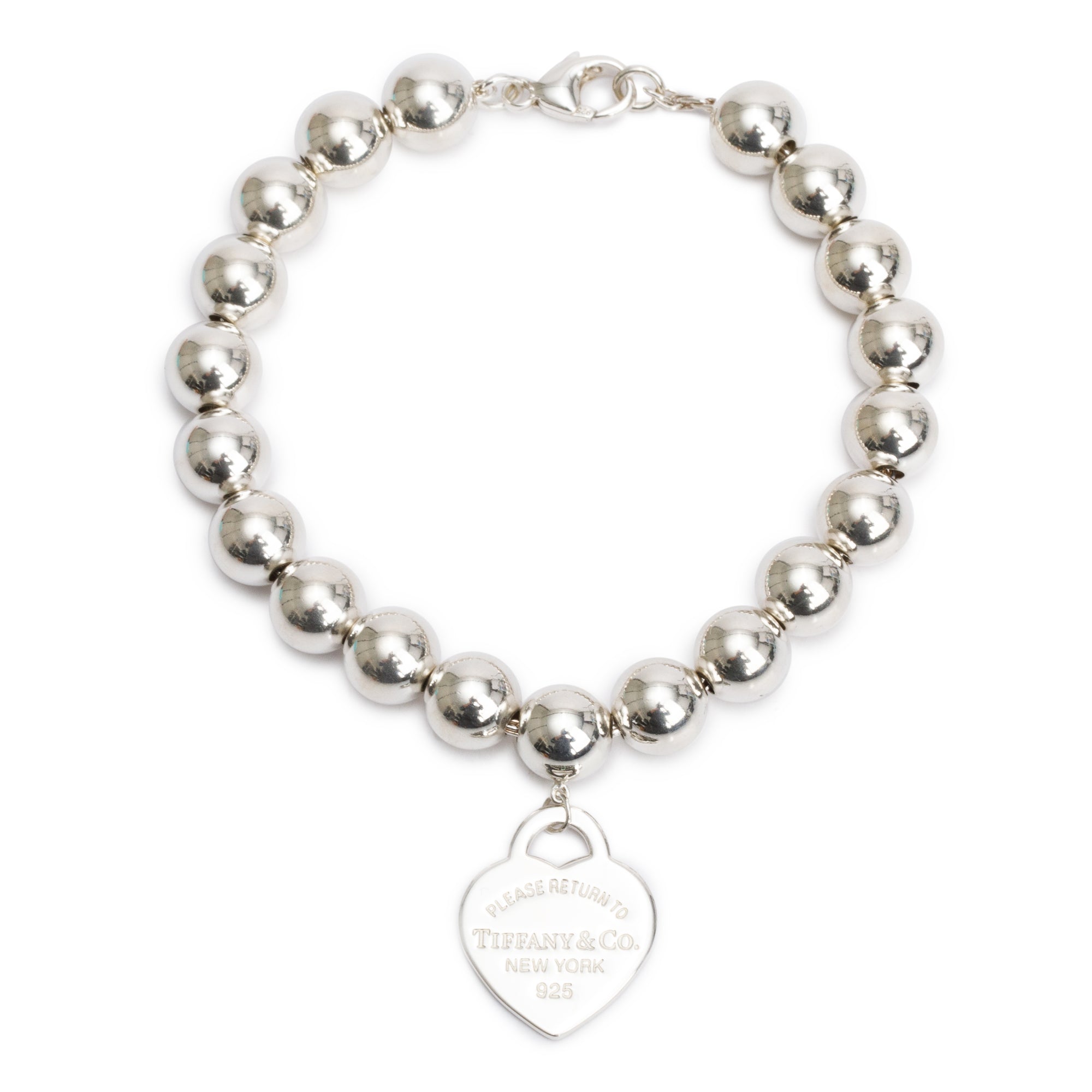 Tiffany & Co. Sterling Silver Return to Tiffany Small Heart Tag 8 MM Bead Bracelet
