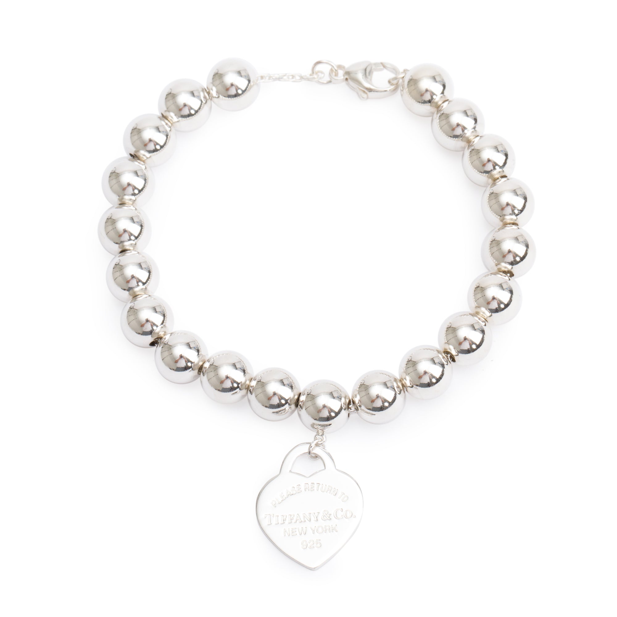 Tiffany & Co. Sterling Silver Return to Tiffany Small Heart Tag 8 MM Bead Bracelet