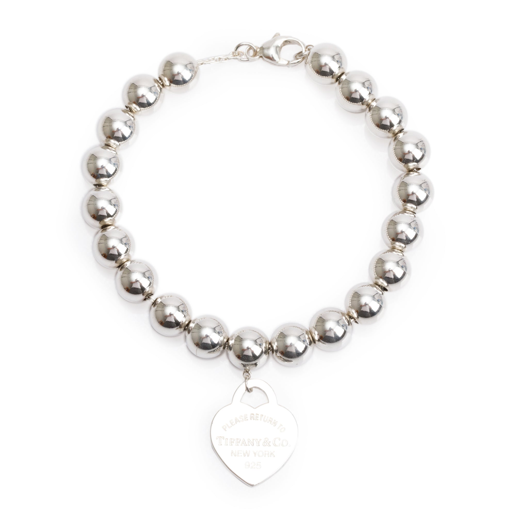 Tiffany & Co. Sterling Silver Return to Tiffany Small Heart Tag 8 MM Bead Bracelet