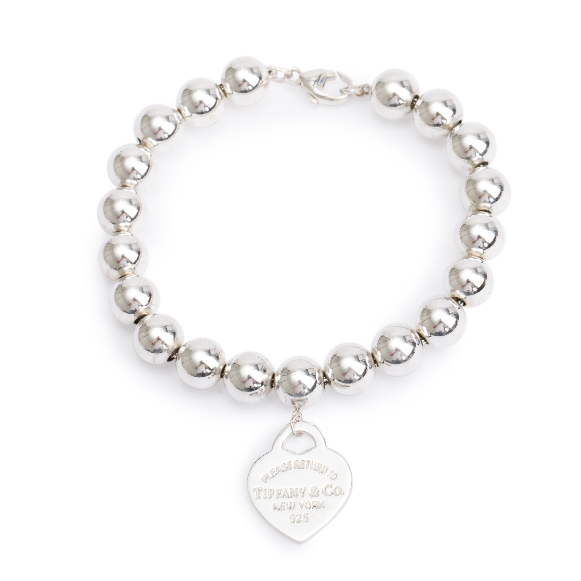 Tiffany & Co. Sterling Silver Return to Tiffany Small Heart Tag 8 MM Bead Bracelet