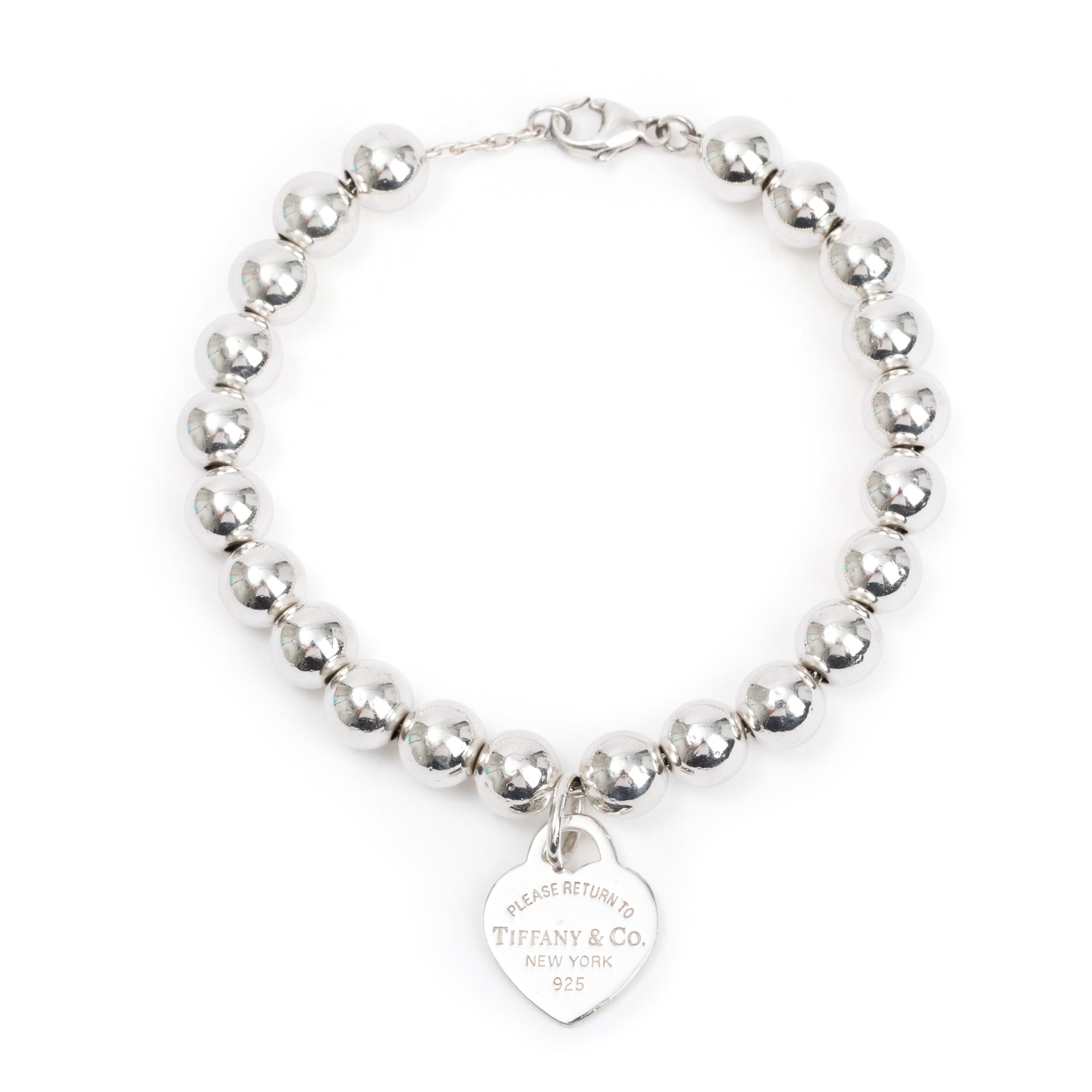 Tiffany & Co. Sterling Silver Return to Tiffany Small Heart Tag 8 MM Bead Bracelet