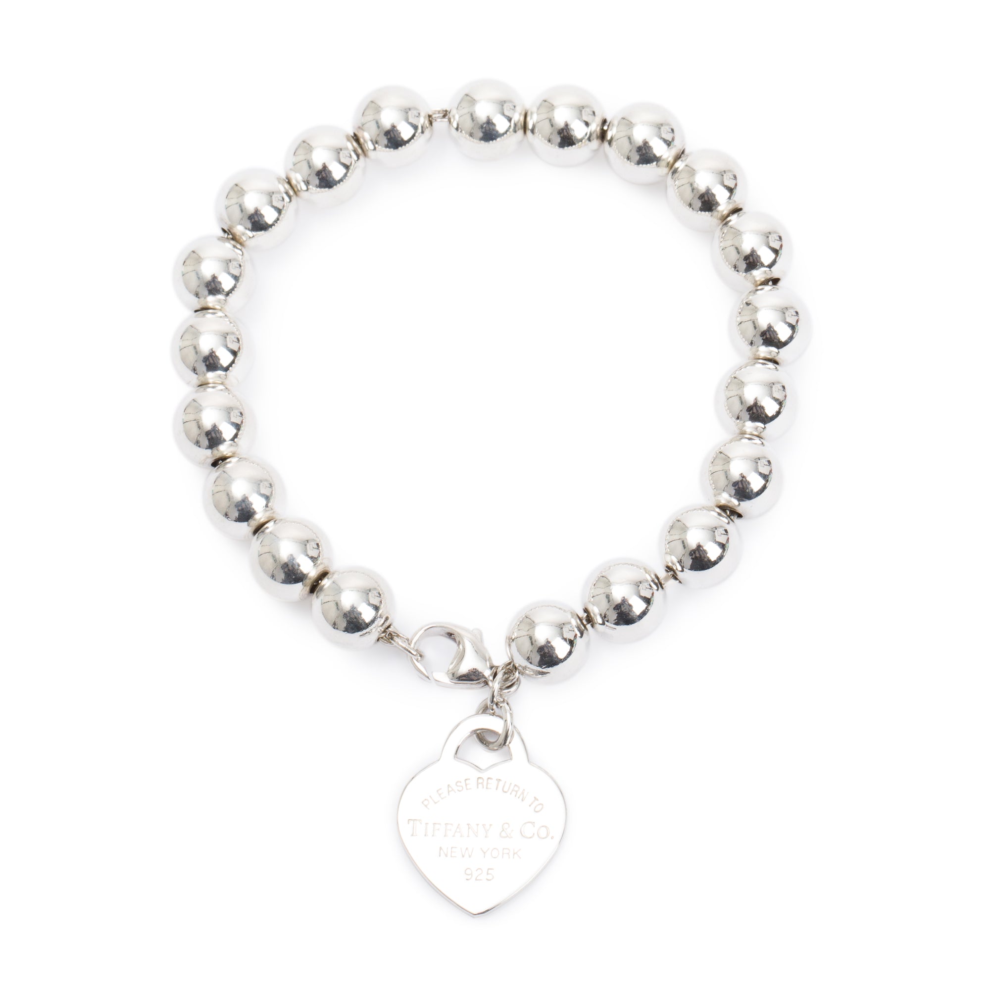 Tiffany & Co. Sterling Silver Return to Tiffany Small Heart Tag 8MM Bead Bracelet w/ Box