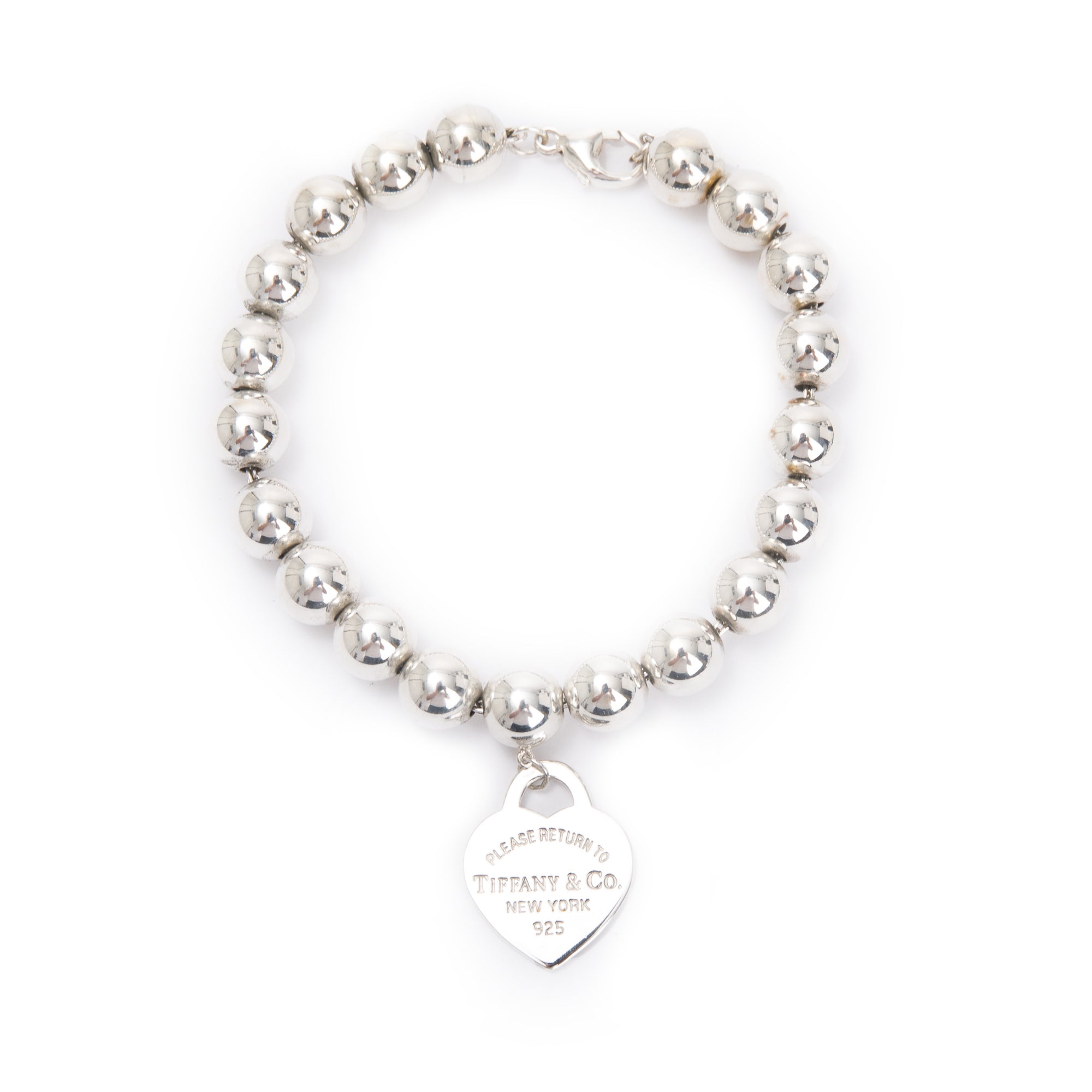 Tiffany & Co. Sterling Silver Return to Tiffany Small Heart Tag 8MM Bead Bracelet
