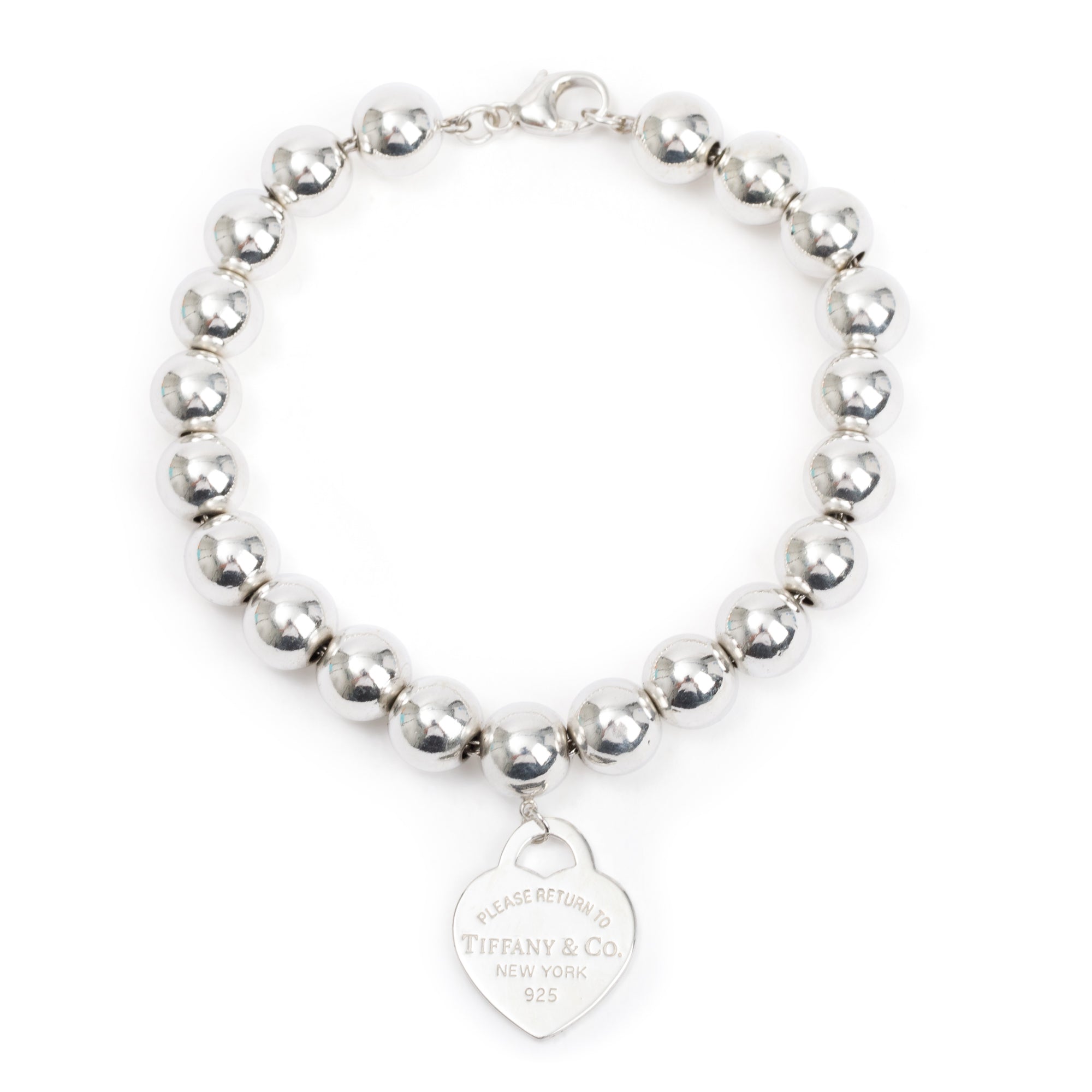 Tiffany & Co. Sterling Silver Return to Tiffany Small Heart Tag 8MM Bead Bracelet