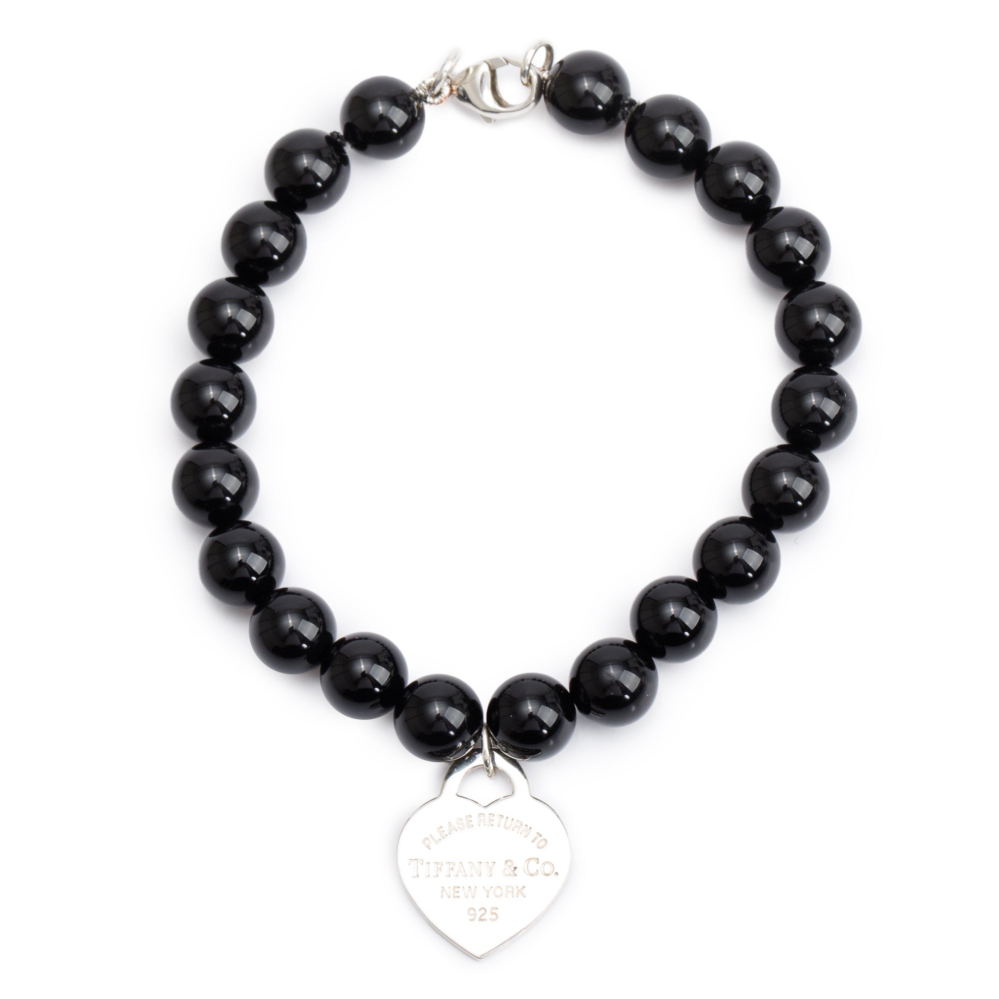 Tiffany & Co. Sterling Silver Return to Tiffany Small Heart Tag 8MM Onyx Bead Bracelet