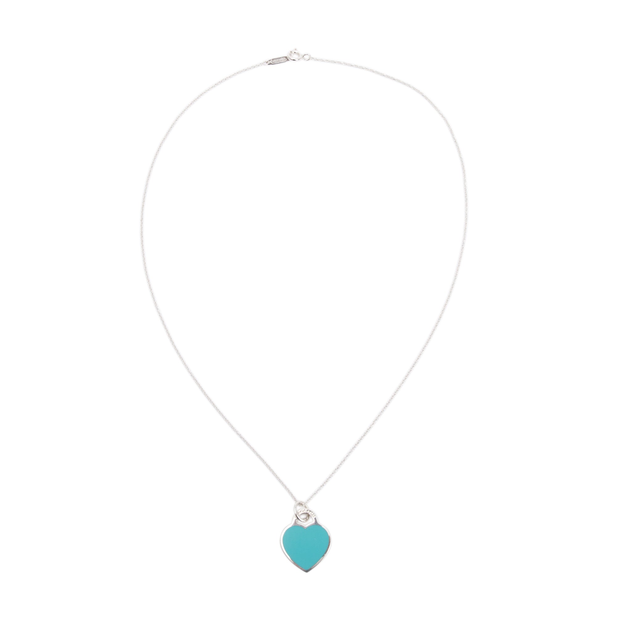 Tiffany & Co. Sterling Silver Return to Tiffany Small Heart Tag Pendant Necklace w/ Blue Enamel