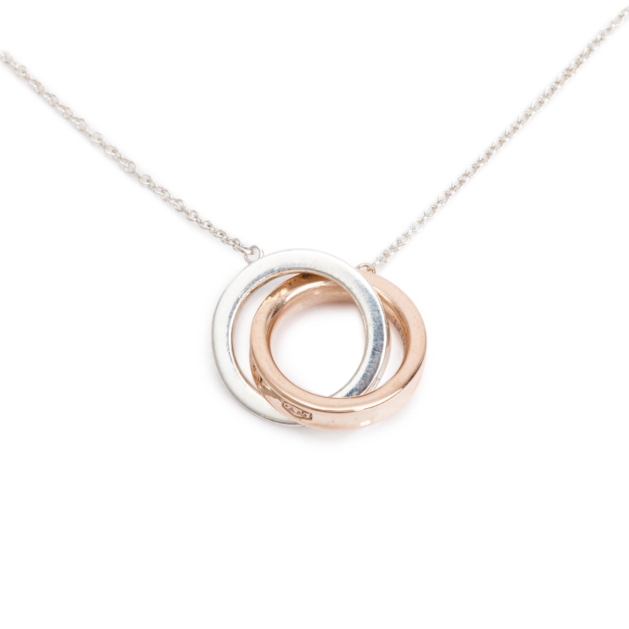 Tiffany & Co. Sterling Silver & Rubedo Metal 1837 Interlocking Circles Pendant Necklace
