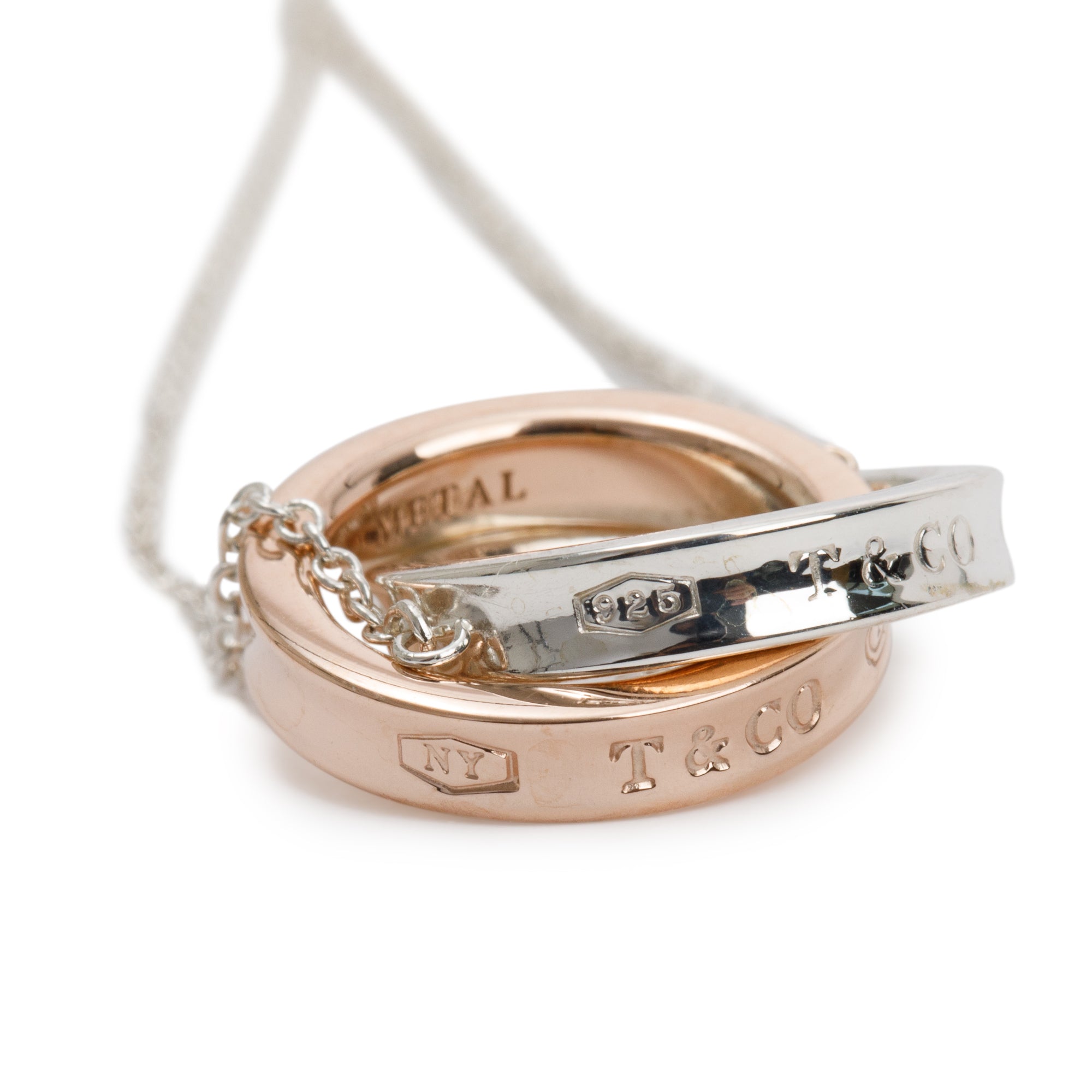 Tiffany & Co. Sterling Silver & Rubedo Metal 1837 Interlocking Circles Pendant Necklace