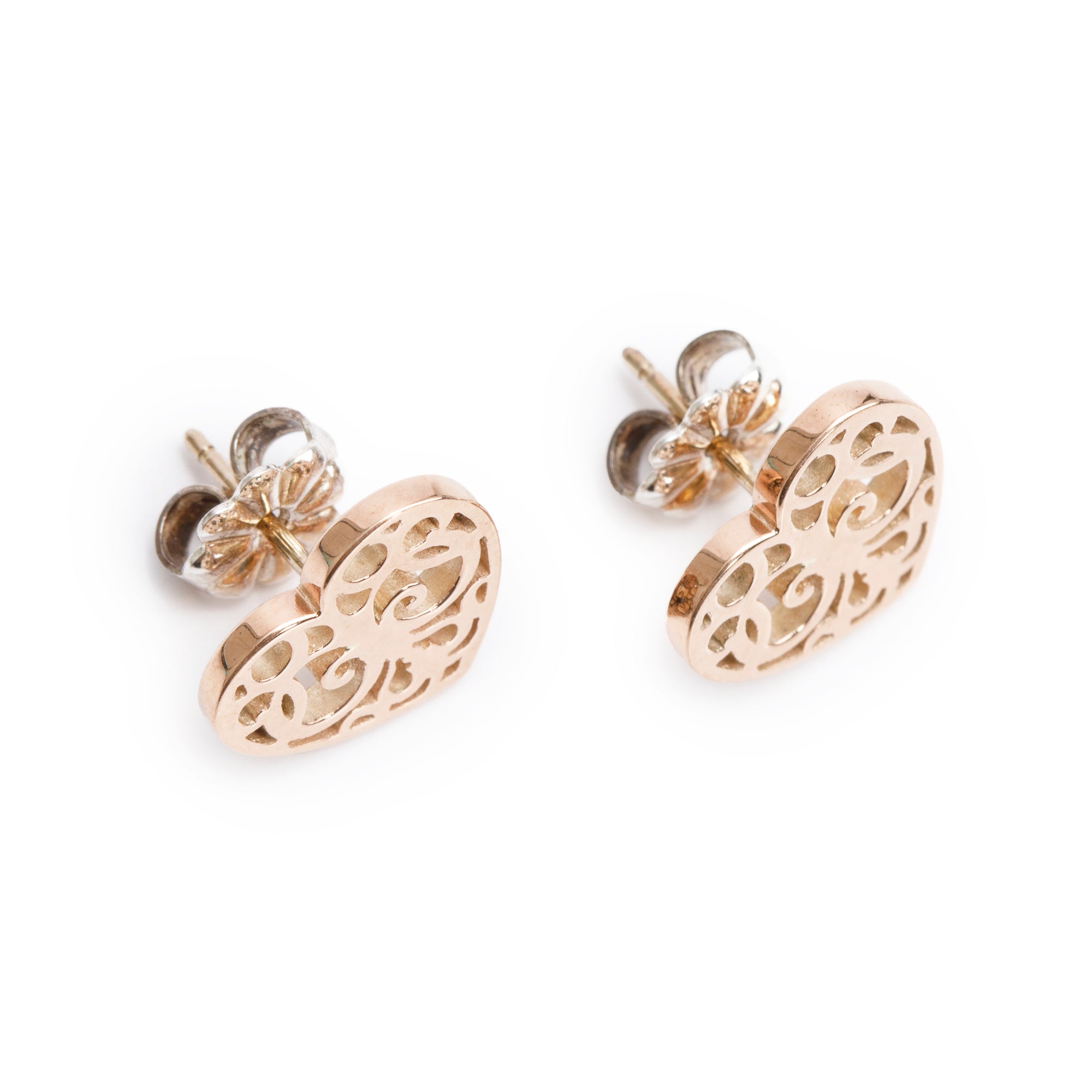 Tiffany & Co. Sterling Silver & Rubedo Metal Enchant Heart Stud Earrings