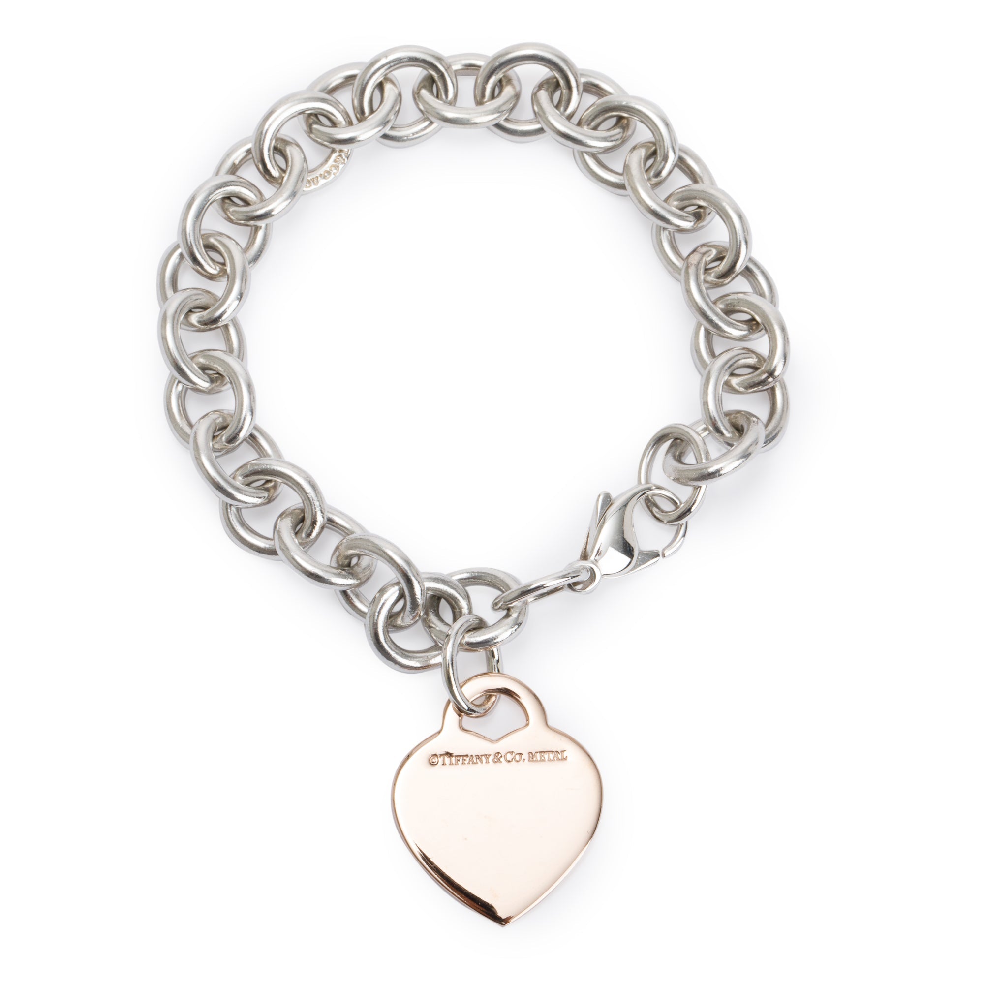 Tiffany & Co. Sterling Silver & Rubedo Metal Return to Tiffany Heart Tag Charm Bracelet