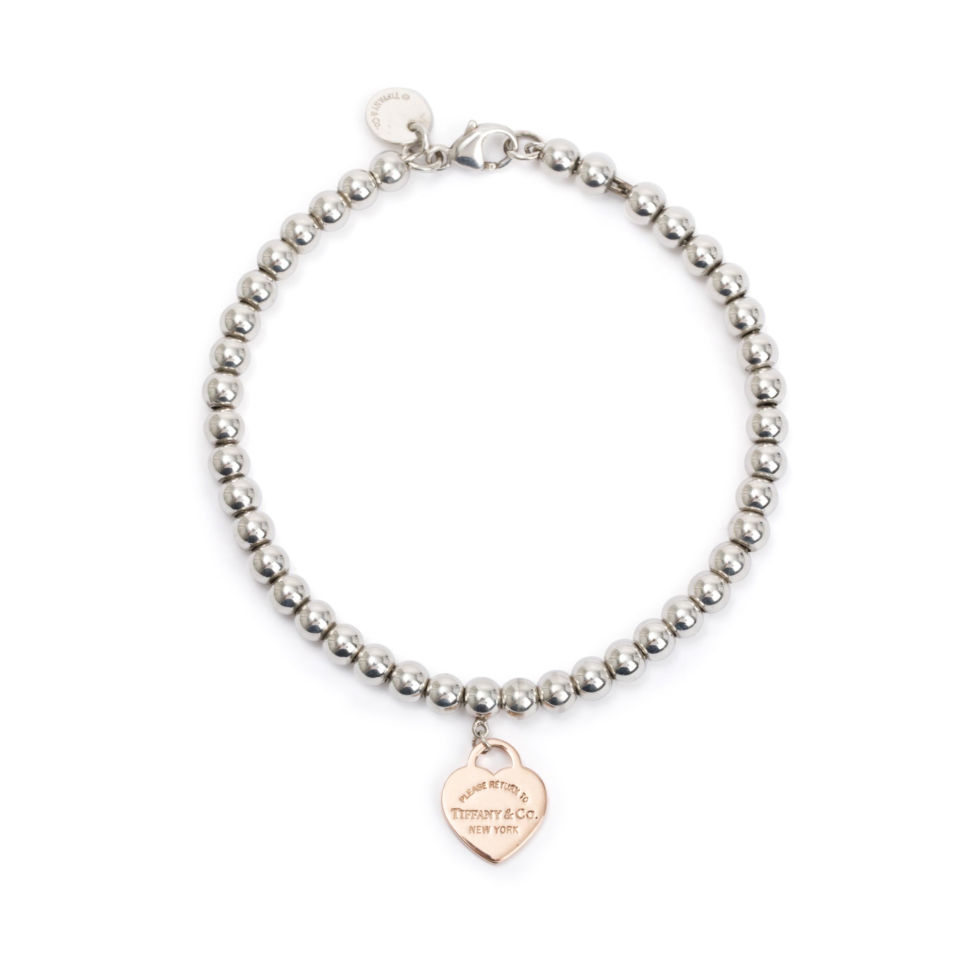 Tiffany & Co. Sterling Silver & Rubedo Metal Return to Tiffany Mini Heart Tag 4 MM Bead Bracelet
