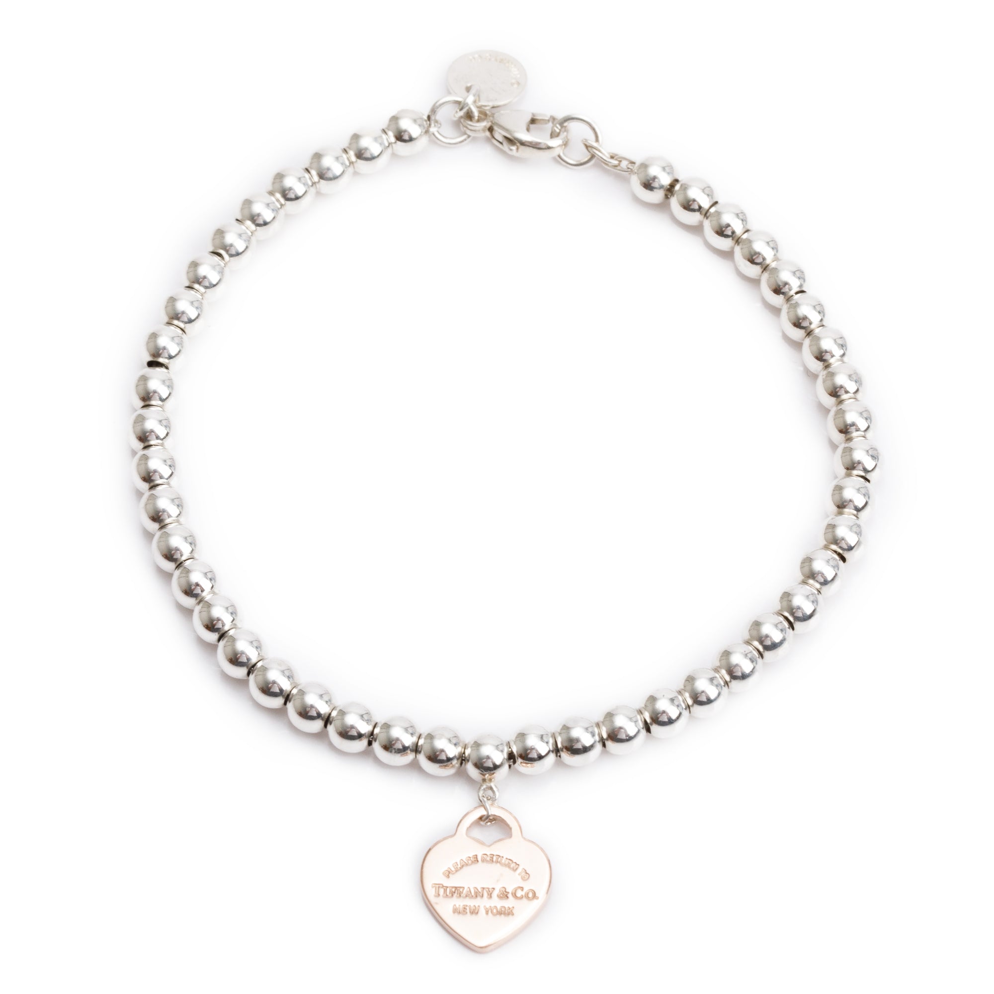 Tiffany & Co. Sterling Silver & Rubedo Metal Return to Tiffany Mini Heart Tag 4 MM Bead Bracelet