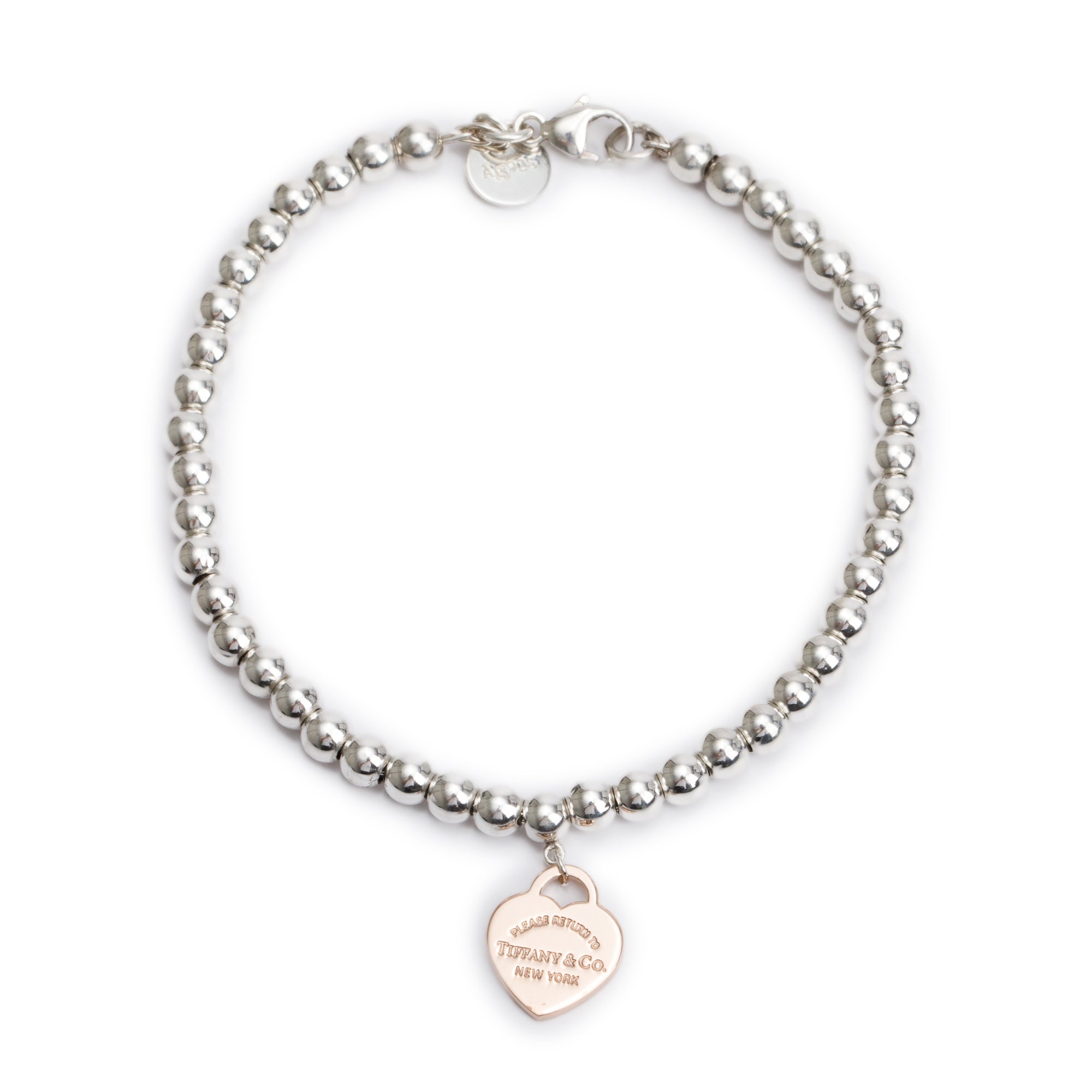 Tiffany & Co. Sterling Silver & Rubedo Metal Return to Tiffany Mini Heart Tag 4 MM Bead Bracelet