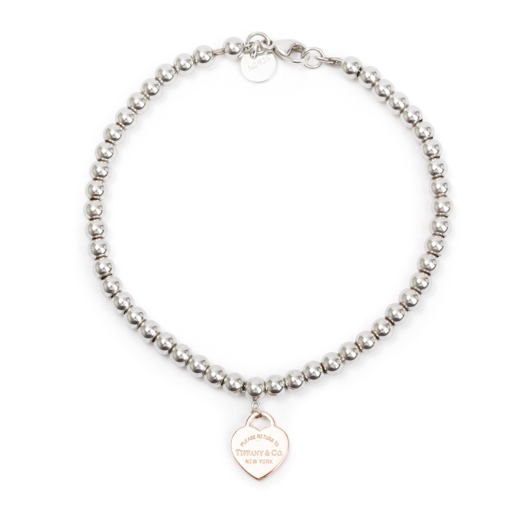 Tiffany & Co. Sterling Silver & Rubedo Metal Return to Tiffany Mini Heart Tag 4 MM Bead Bracelet