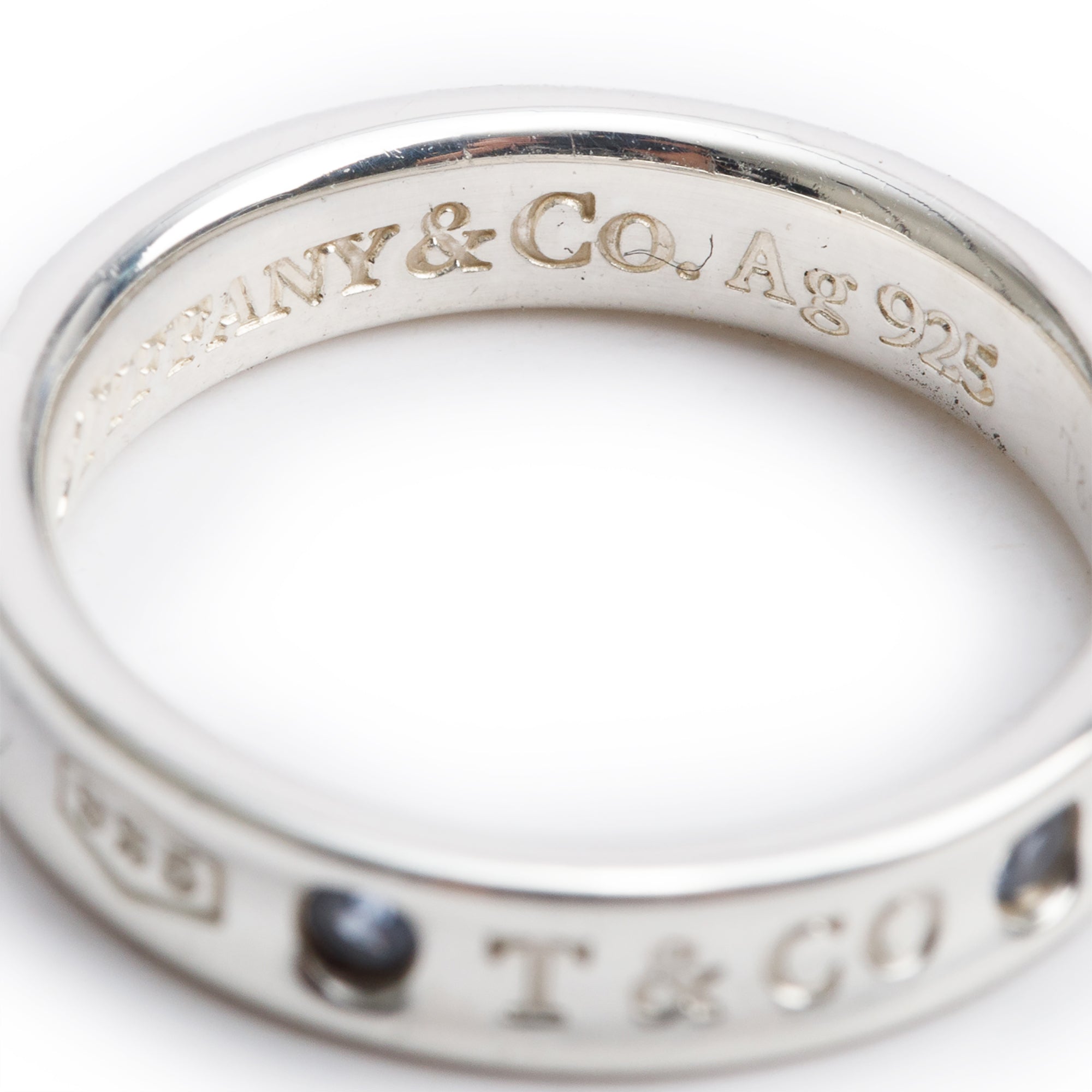 Tiffany & Co. Sterling Silver Sapphire 1837 Narrow Ring, Size 5.25