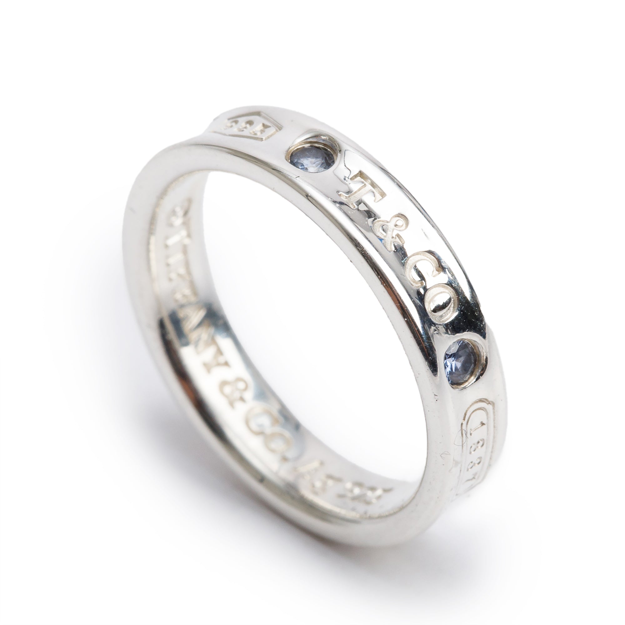 Tiffany & Co. Sterling Silver Sapphire 1837 Narrow Ring, Size 5.25