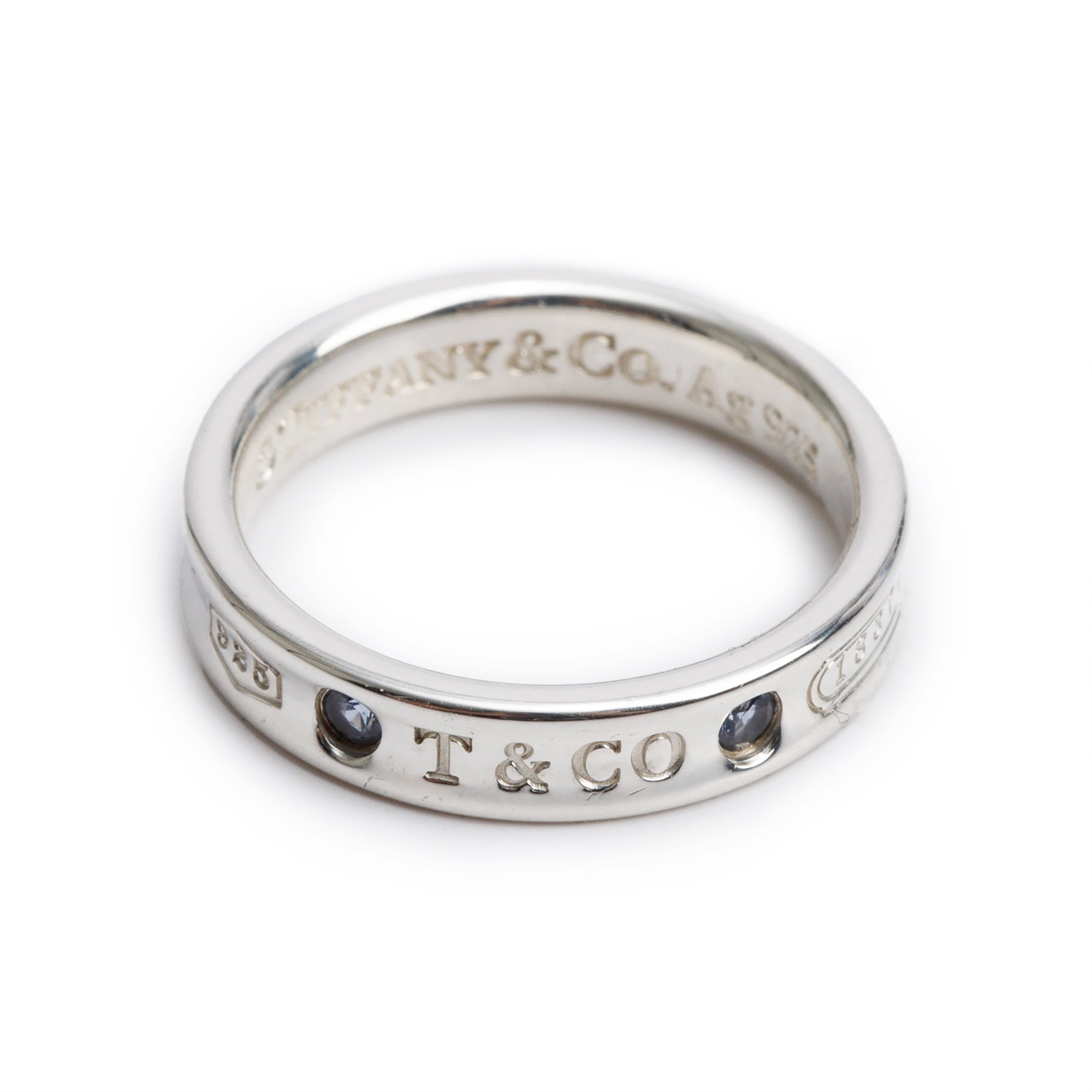Tiffany & Co. Sterling Silver Sapphire 1837 Narrow Ring, Size 5.25