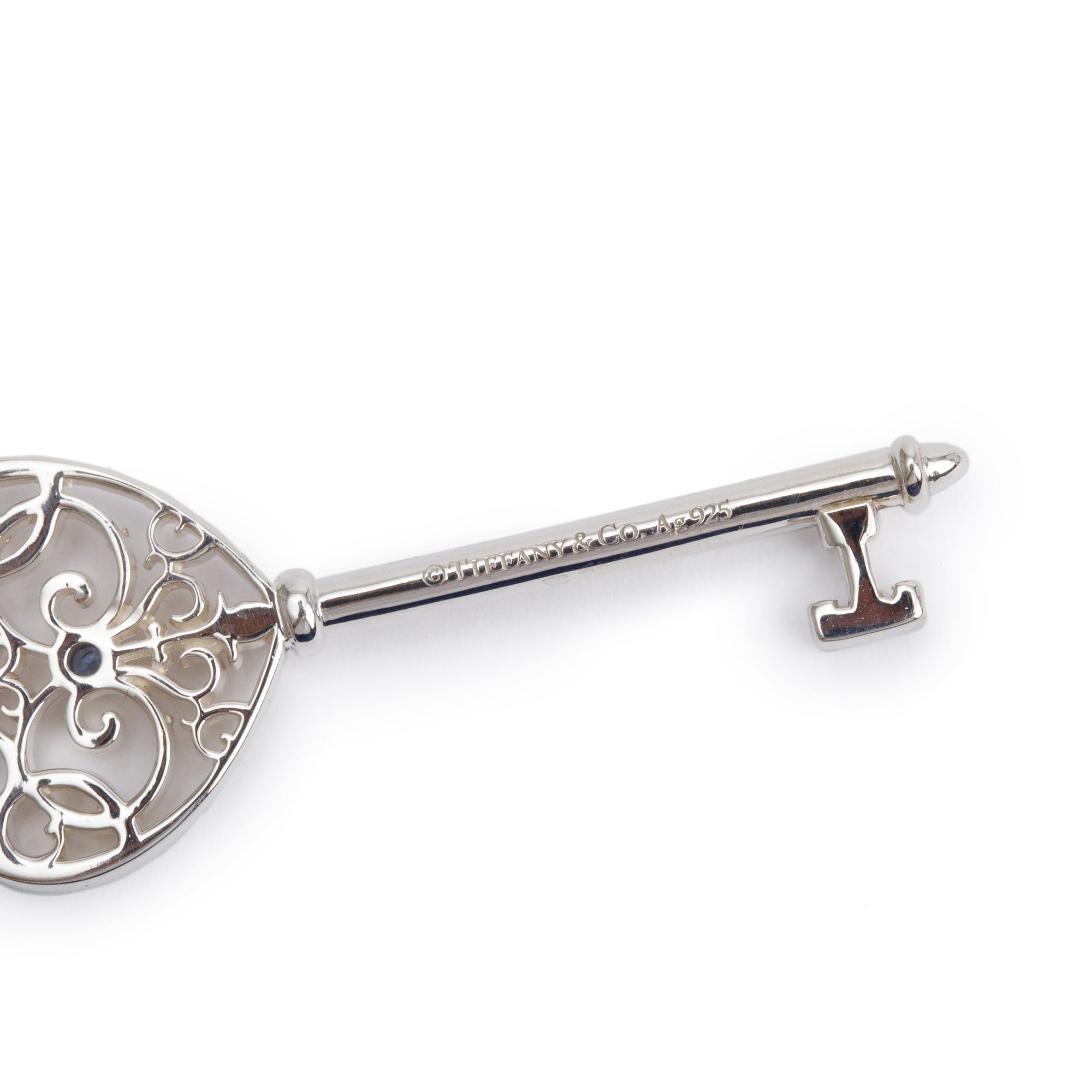 Tiffany & Co. Sterling Silver Sapphire Enchant Heart Key Pendant Necklace w/ Box & Receipt