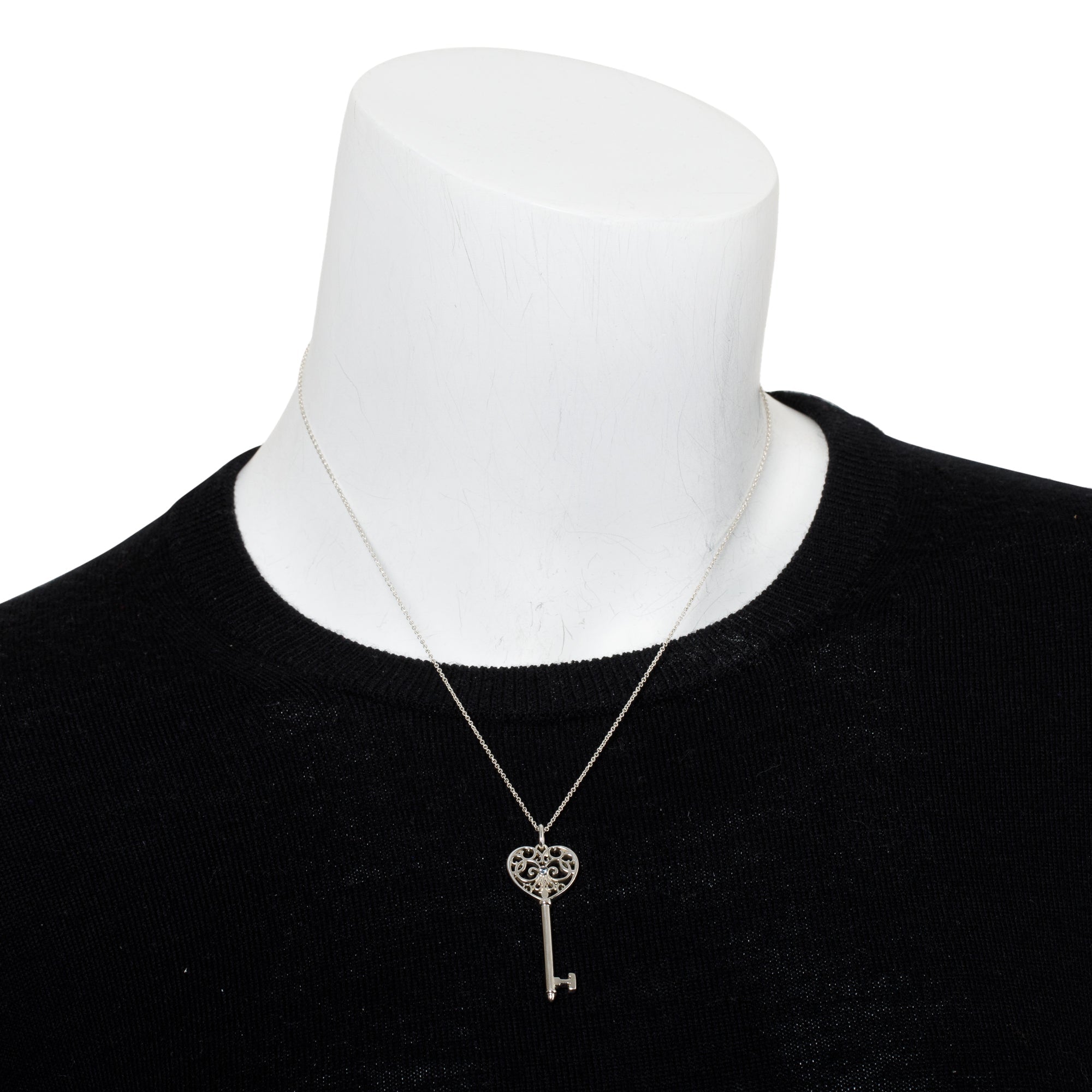 Tiffany & Co. Sterling Silver Sapphire Enchant Heart Key Pendant Necklace w/ Box & Receipt