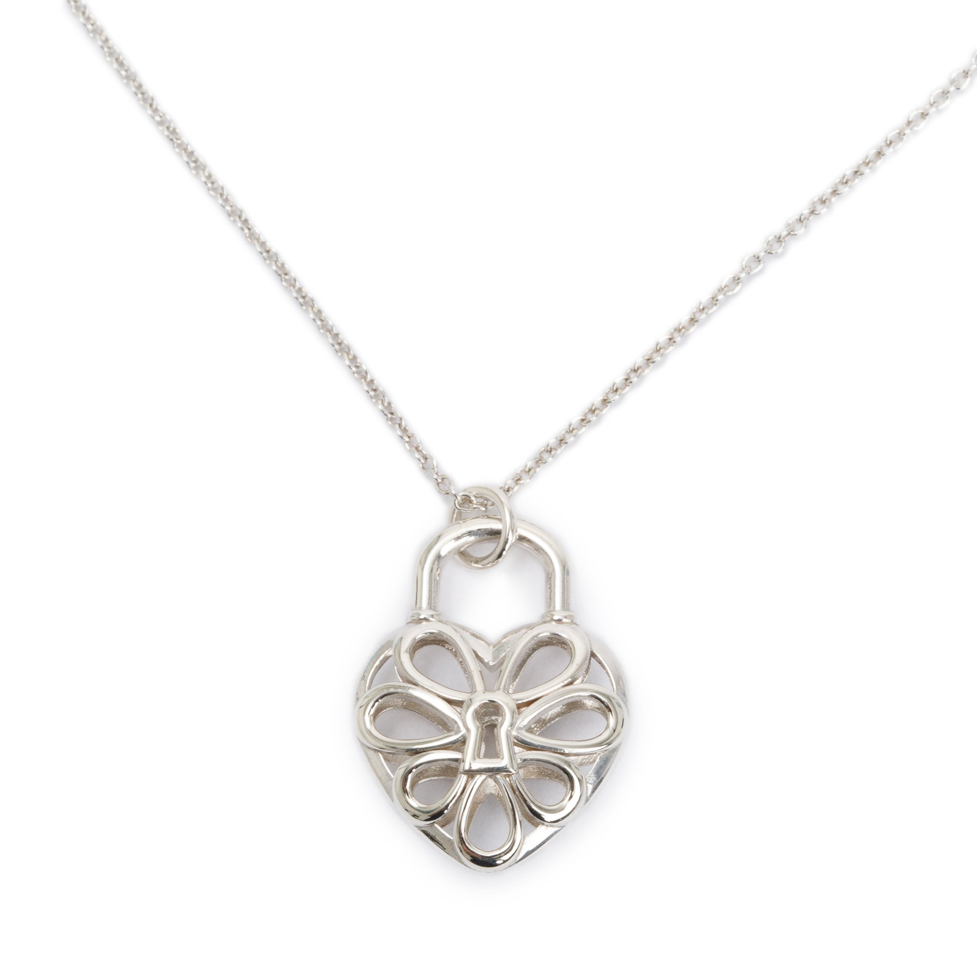 Tiffany & Co. Sterling Silver Small Filigree Heart Lock Pendant Necklace