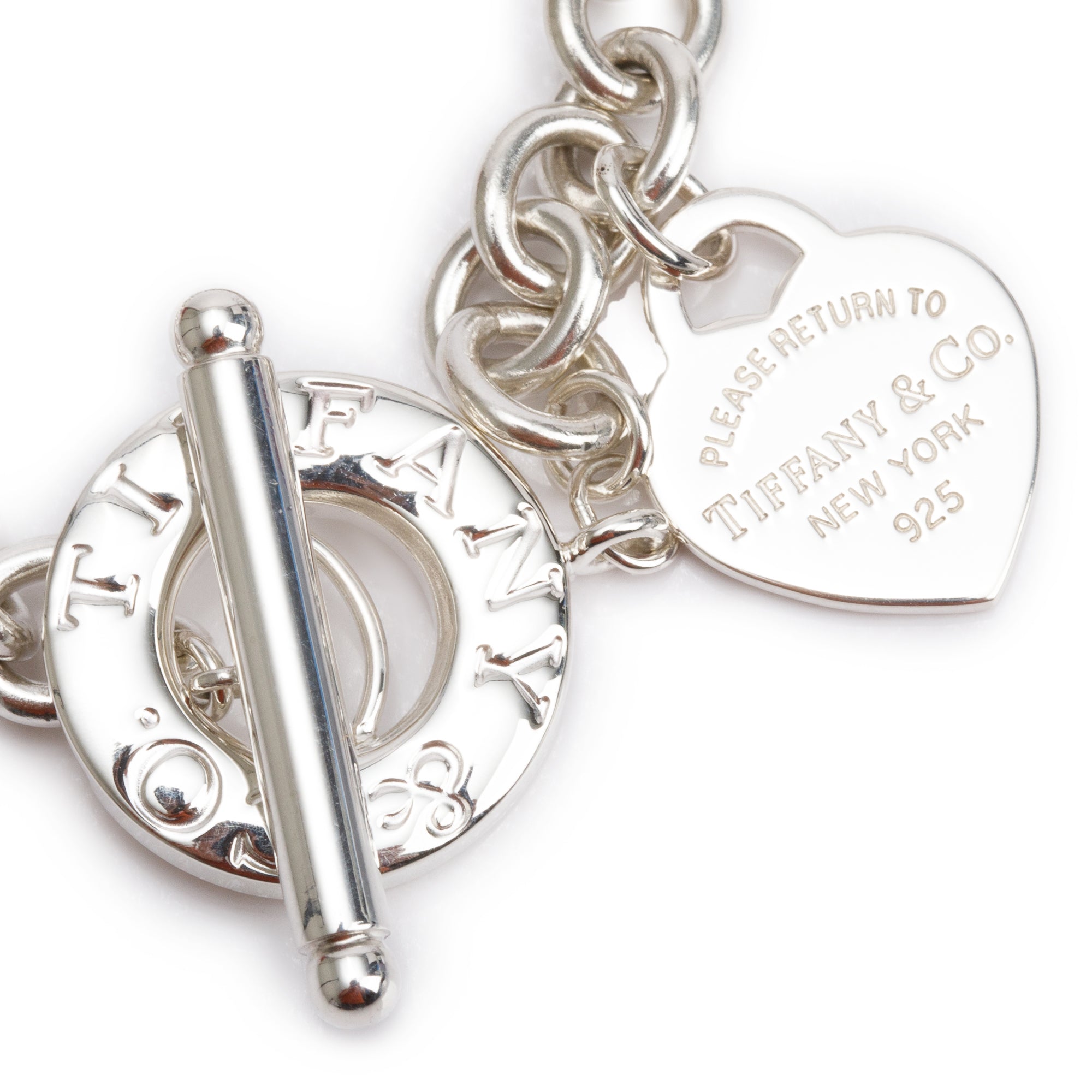 Tiffany & Co. Sterling Silver Small Heart Tag Charm Bracelet with Toggle Clasp
