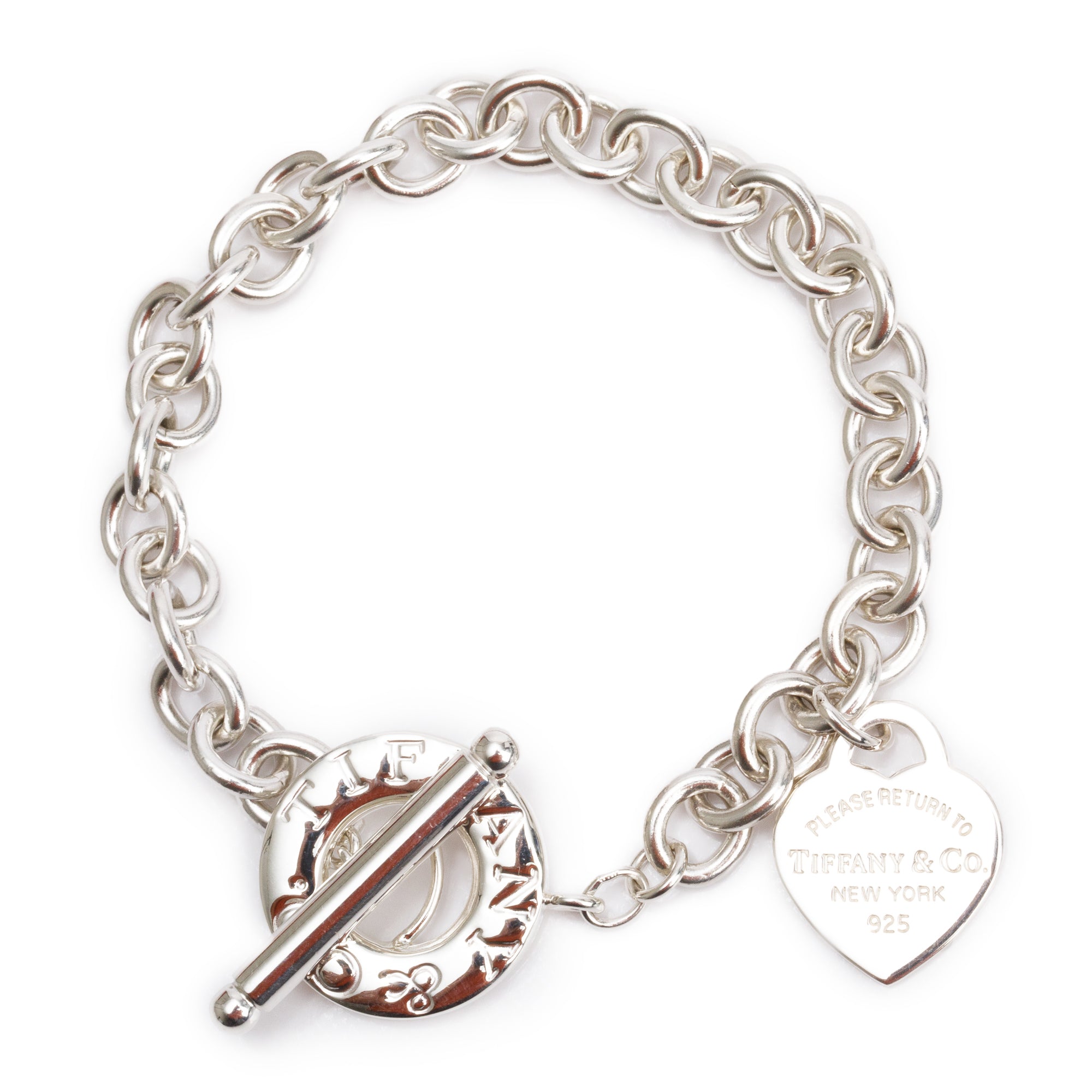 Tiffany & Co. Sterling Silver Small Heart Tag Charm Bracelet with Toggle Clasp