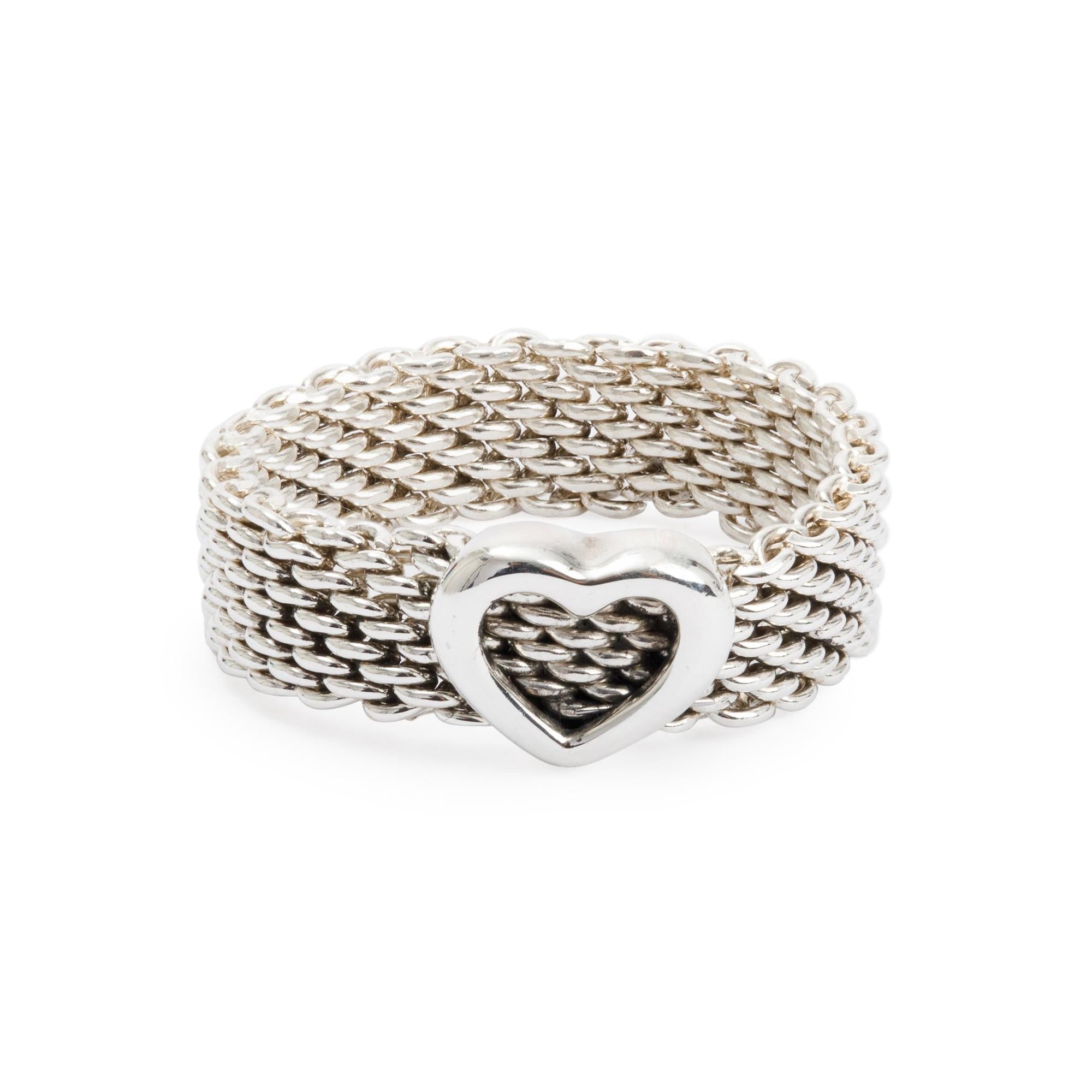Tiffany & Co. Sterling Silver Somerset Mesh Heart Ring, Size 9.5