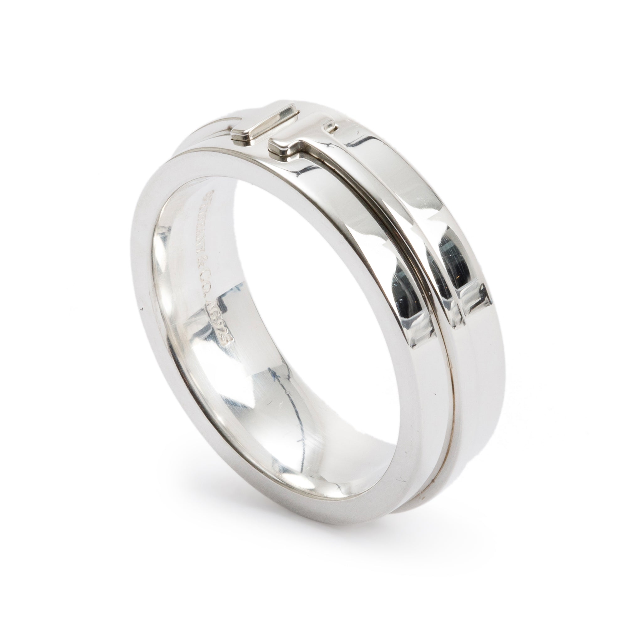 Tiffany & Co. Sterling Silver T Narrow Band Ring, Size 5.75