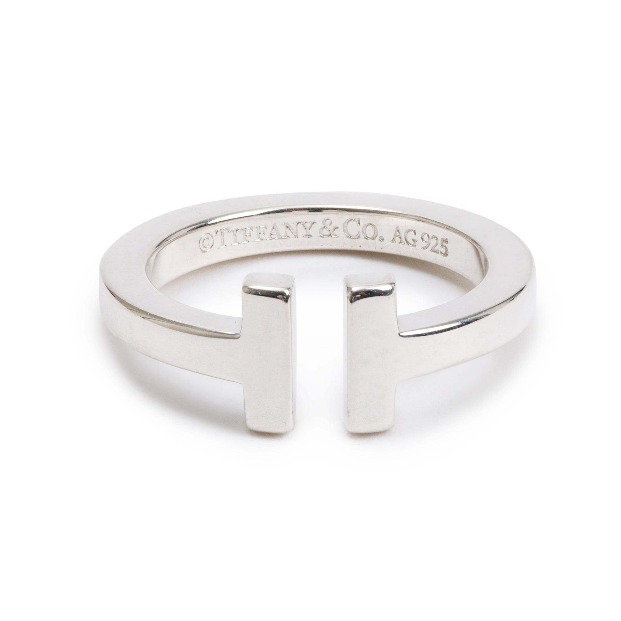 Tiffany & Co. Sterling Silver T Square Ring, Size 6.5 w/ Box