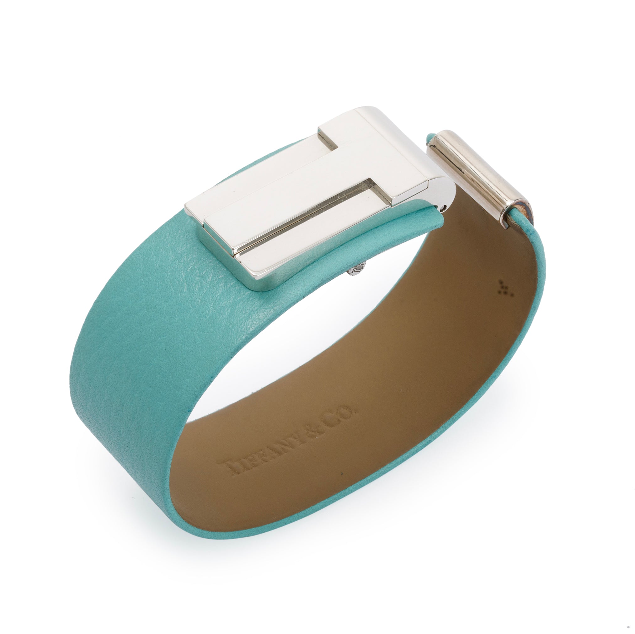 Tiffany & Co. Sterling Silver Tiffany Blue Calfskin 15MM T Watch w/ Box & Papers