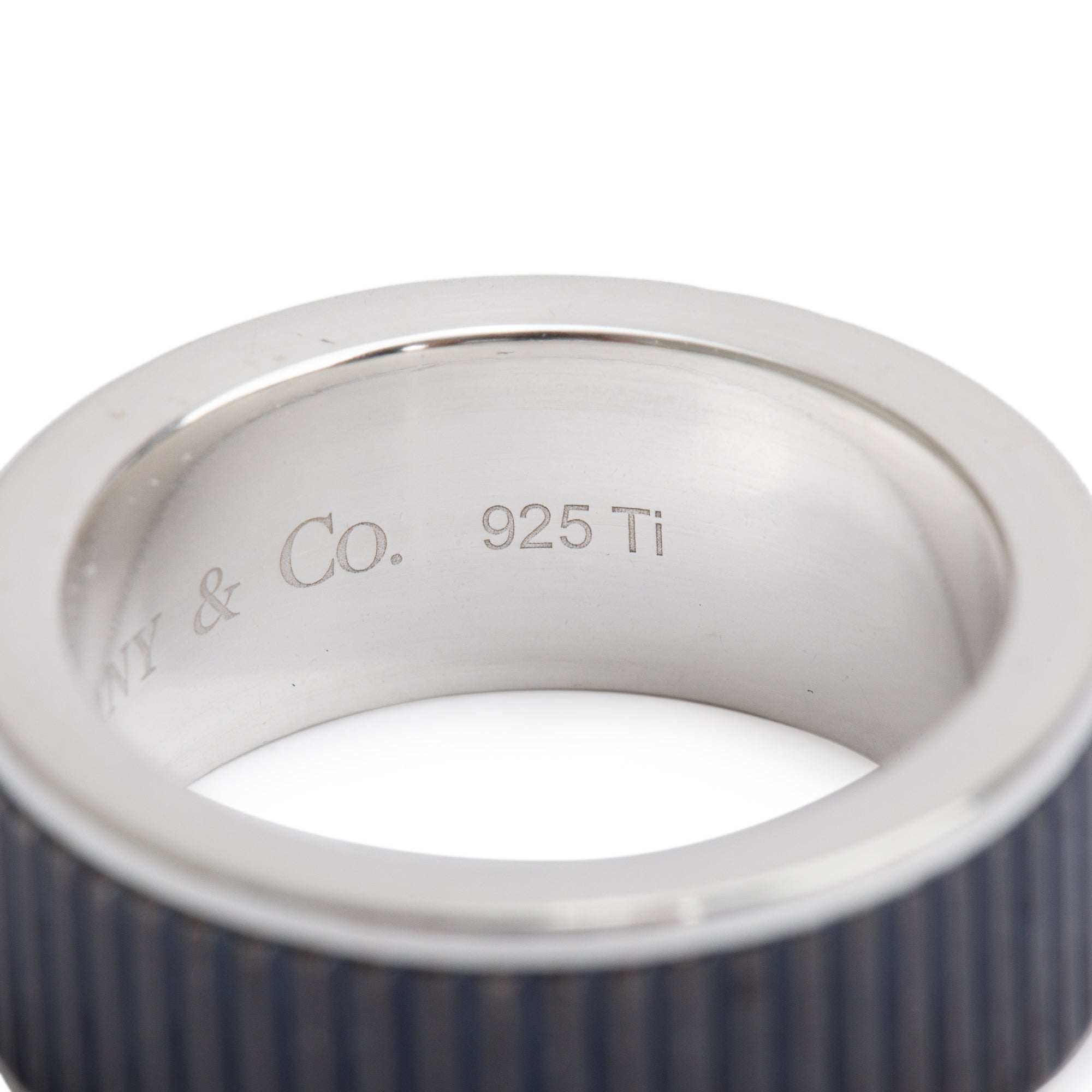 Tiffany & Co. Sterling Silver & Titanium Coin Edge Band, Size 7.5