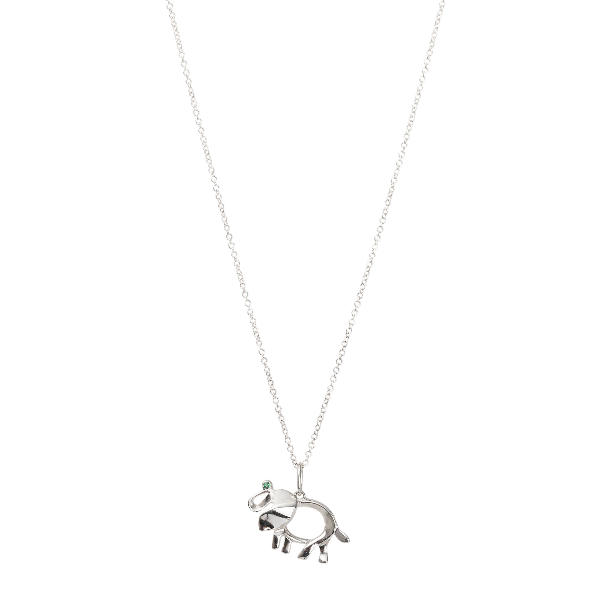 Tiffany & Co. Sterling Silver Tsavorite Save the Wilde Elephant Pendant Necklace