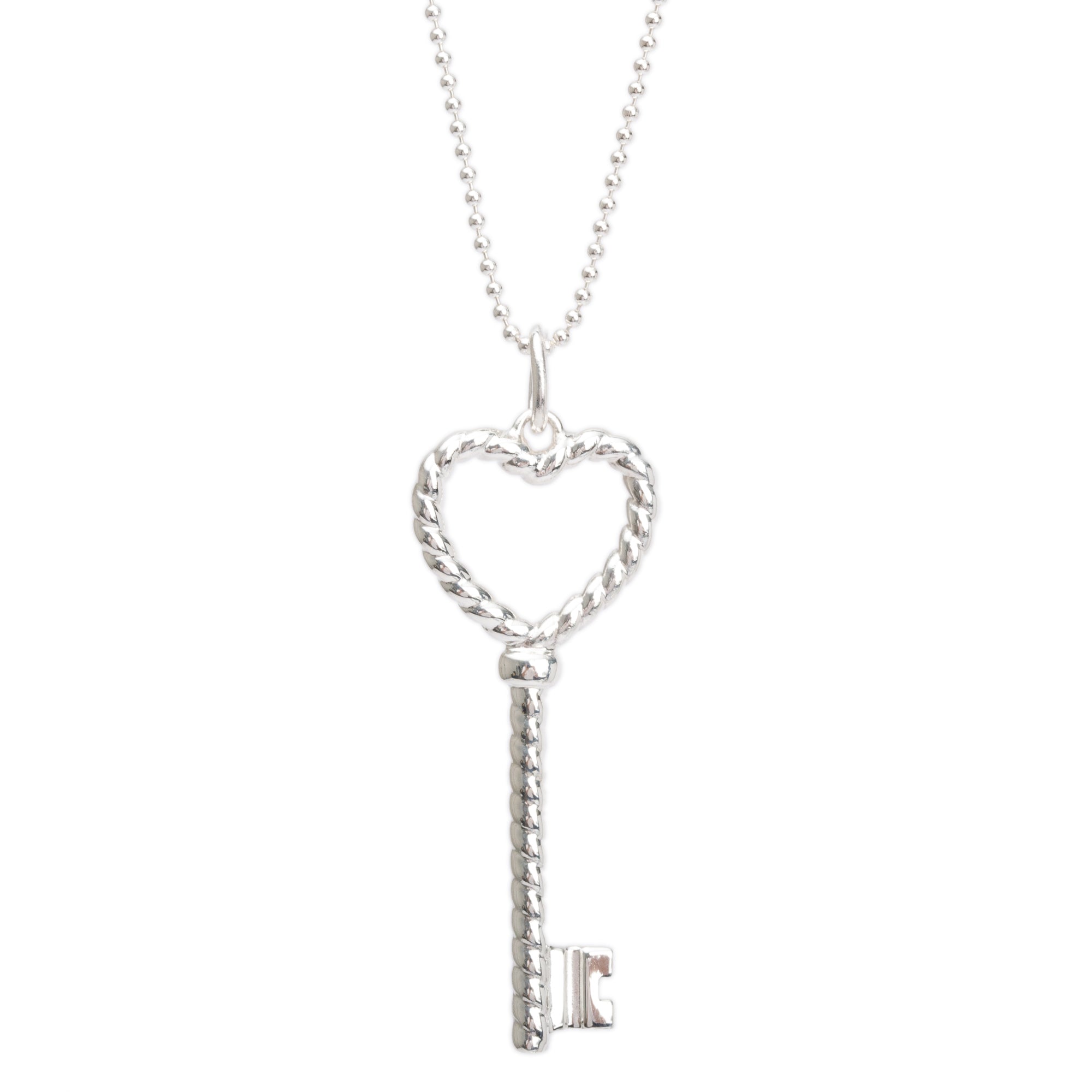 Tiffany & Co. Sterling Silver Twist Heart Key Pendant Necklace
