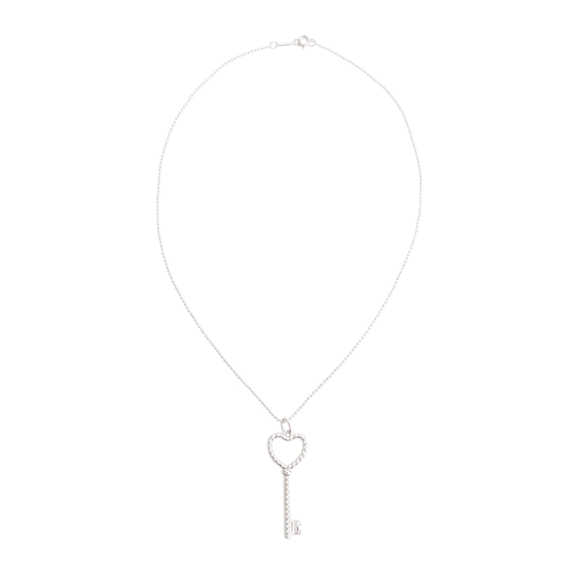 Tiffany & Co. Sterling Silver Twist Heart Key Pendant Necklace