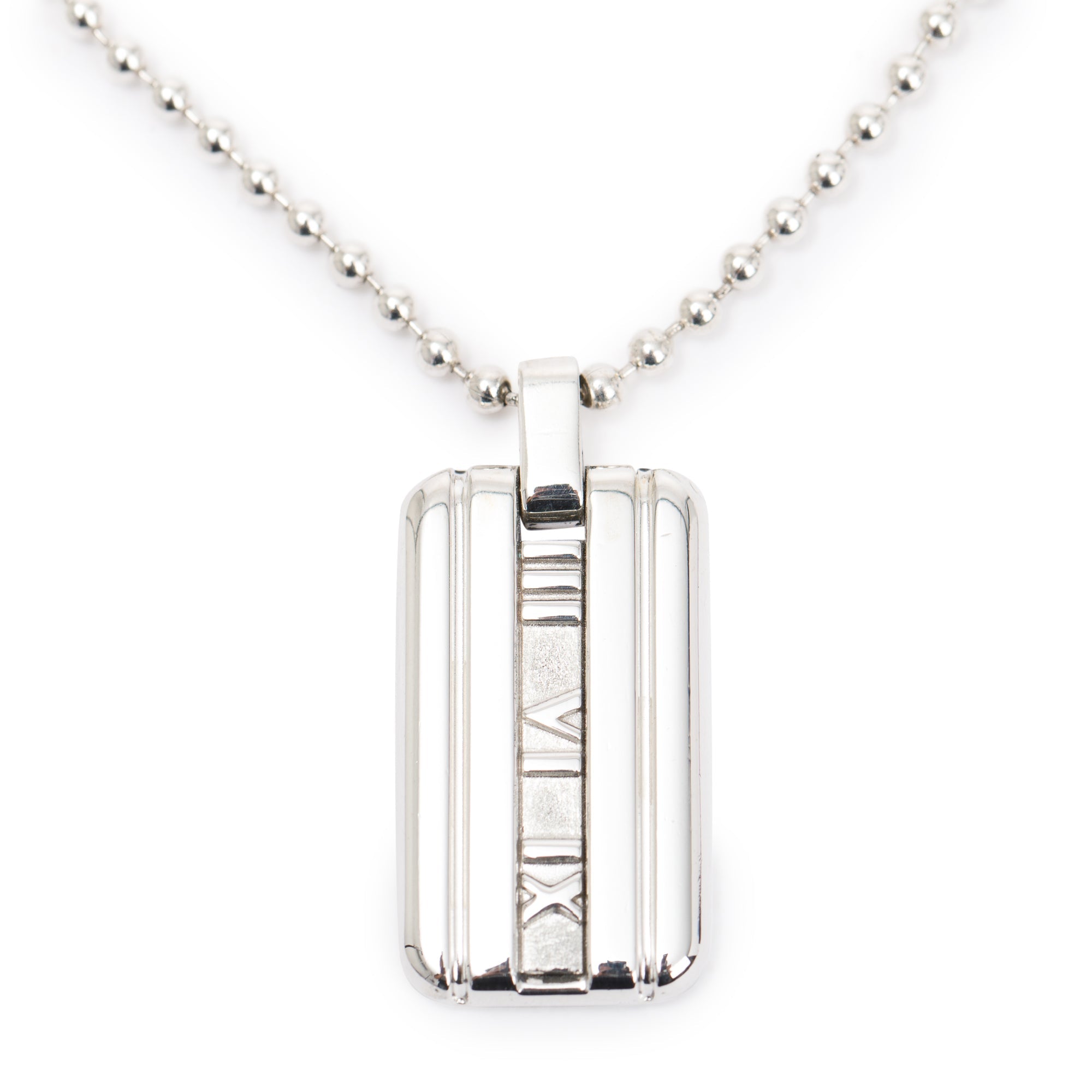 Tiffany & Co. Sterling Silver Vintage Atlas Dog Tag Pendant Necklace