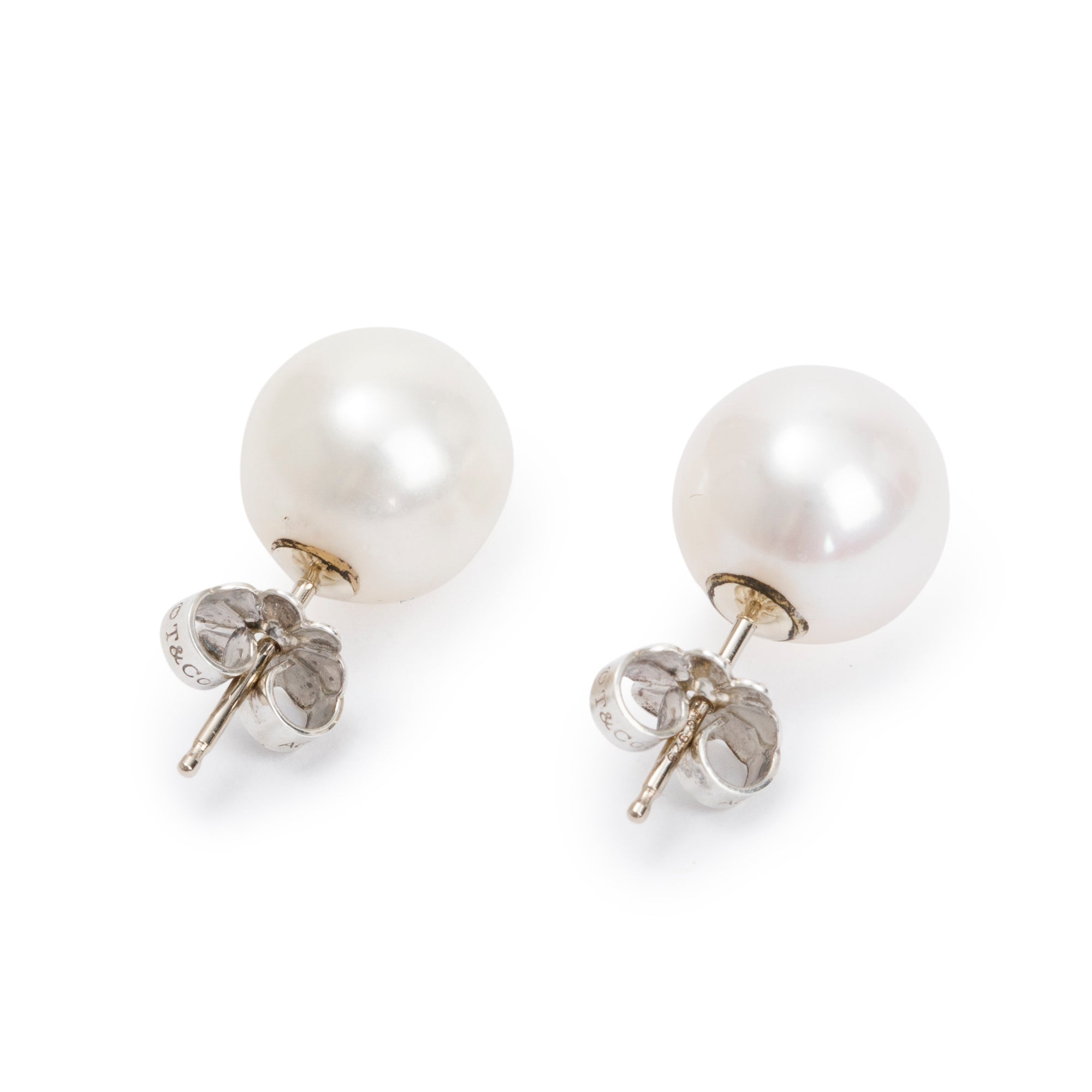 Tiffany & Co. Sterling Silver Ziegfeld Collection 9-10 MM Pearl Earrings w/ Box