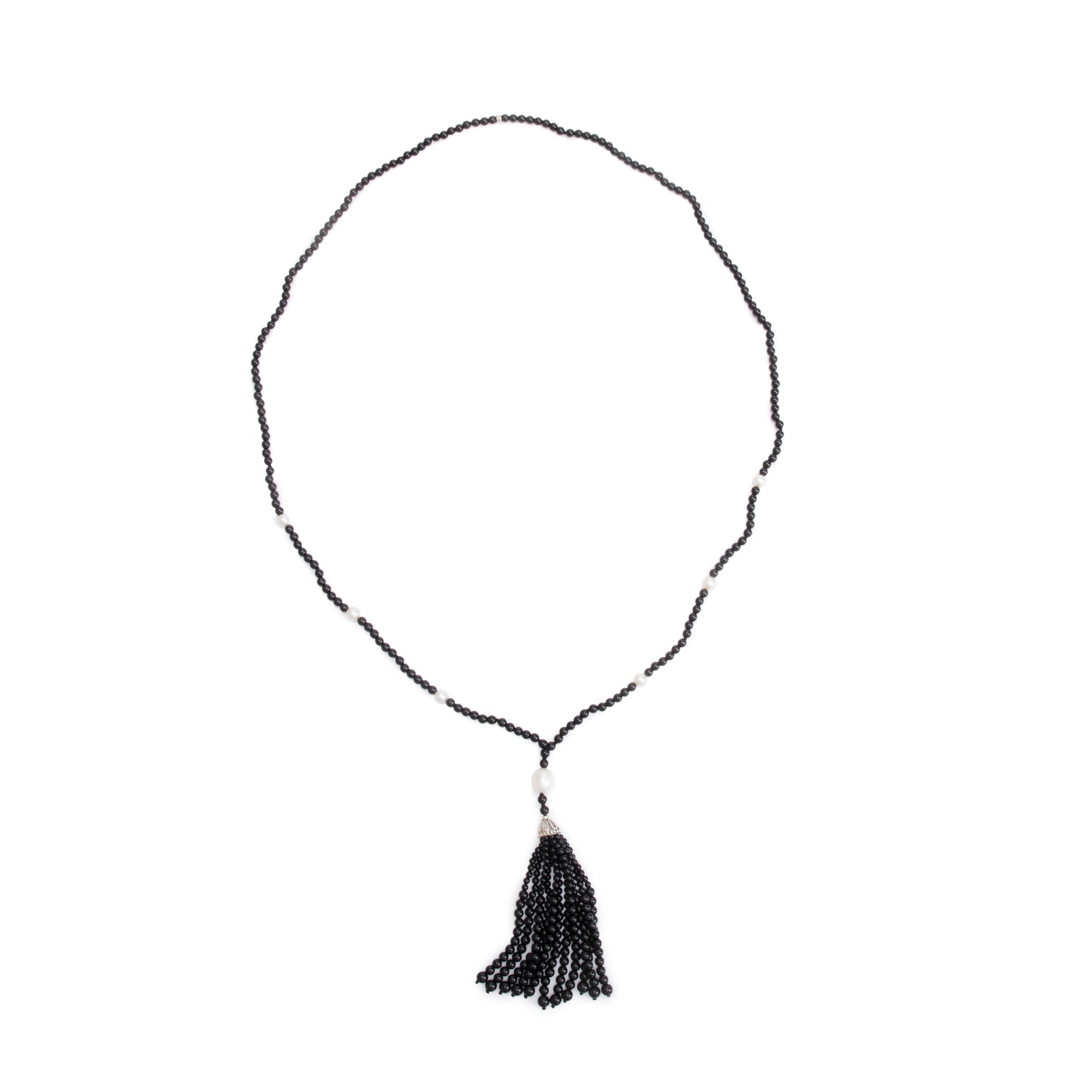 Tiffany & Co. Sterling Silver Ziegfeld Pearl & Onyx Lariat Tassel Necklace w/ Box