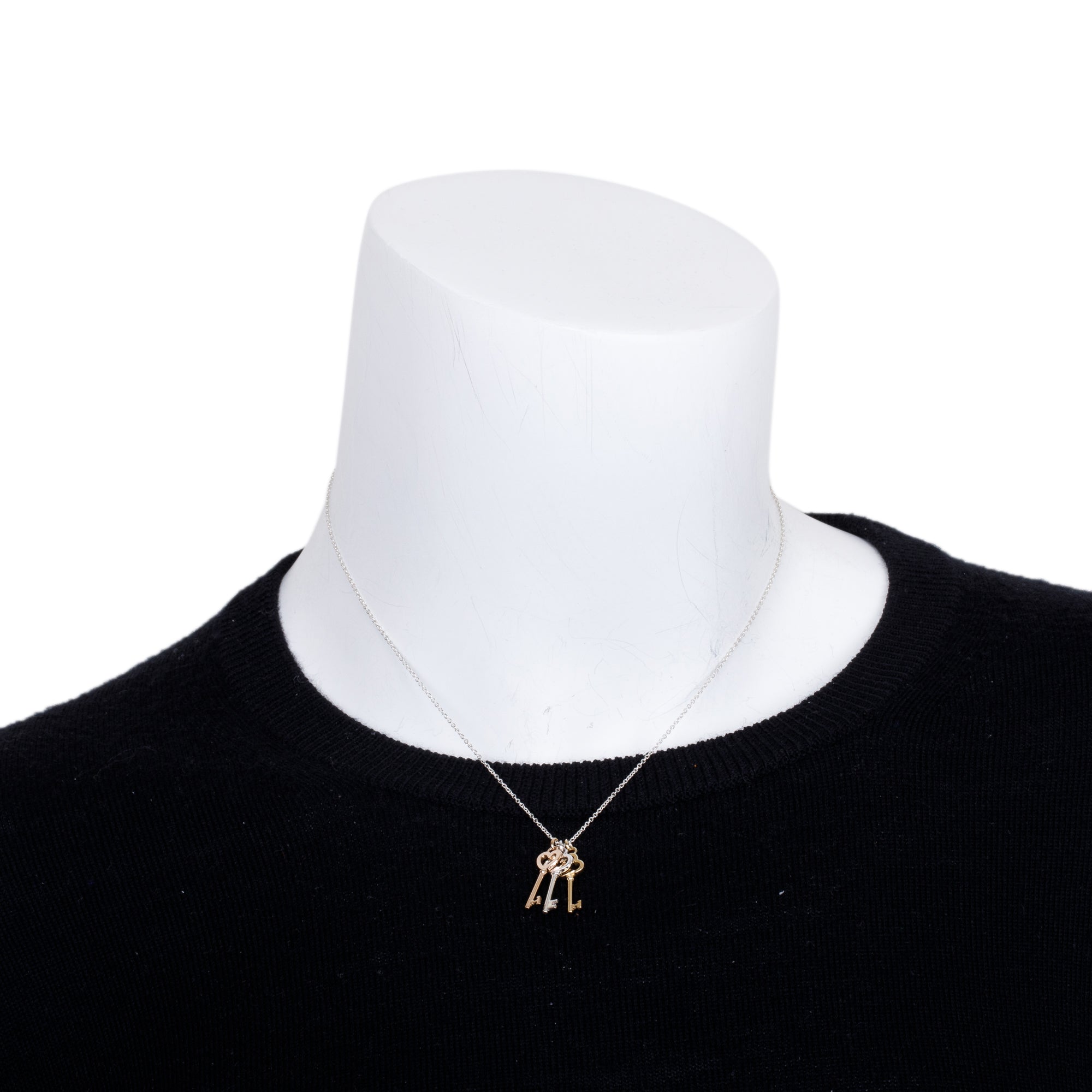 Tiffany & Co. Sterling Silver and 18k Rose & Yellow Gold Mini Three-Key Pendant Necklace