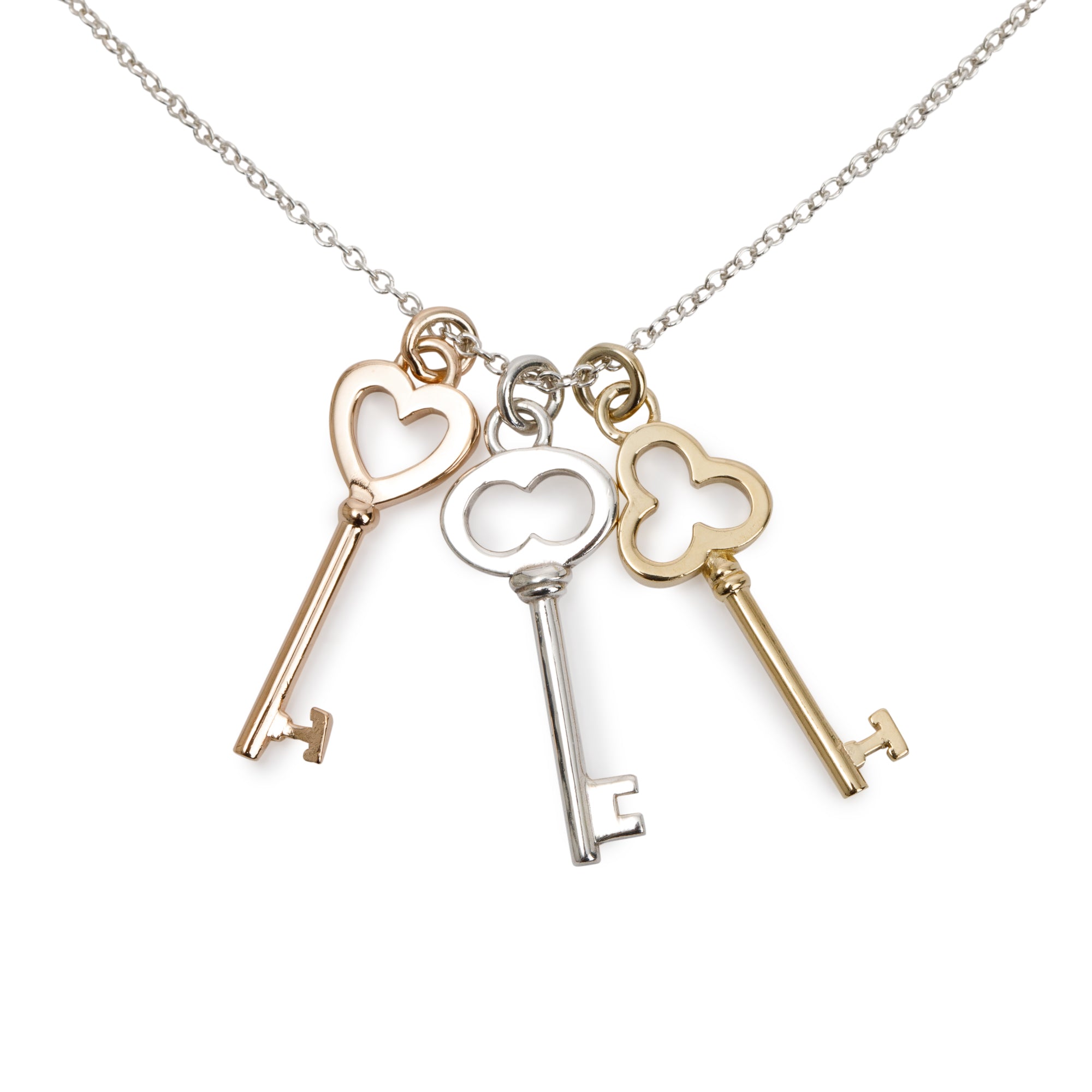 Tiffany & Co. Sterling Silver and 18k Rose & Yellow Gold Mini Three-Key Pendant Necklace